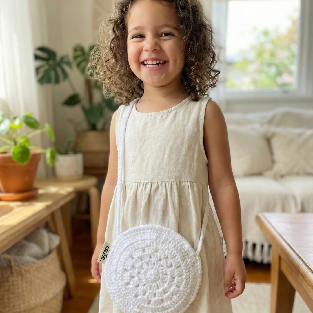 Snow Flake - Kendinden Desenli Beyaz Yuvarlak Çanta