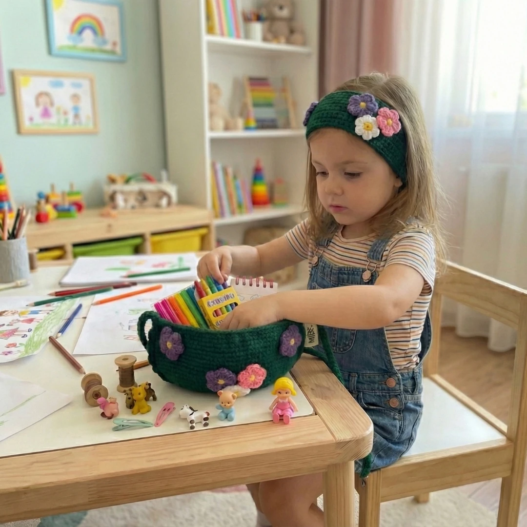 Forest Garden - Saç Bandı Hediyeli Yeşil Örgü Çanta Seti