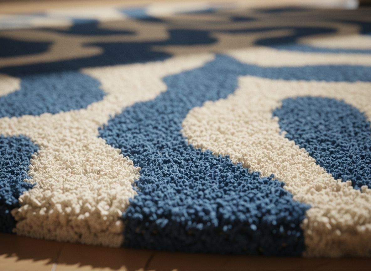 Dinamik Mavi ve Krem Soyut Desenli Cut Pile Yuvarlak Halı