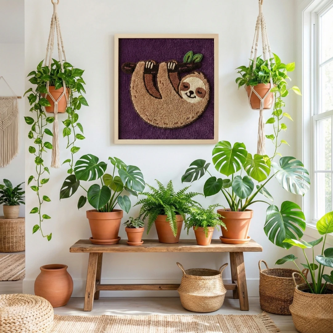 Sleepy Sloth - El Yapımı Tufting Çocuk Odası Duvar Dekoru