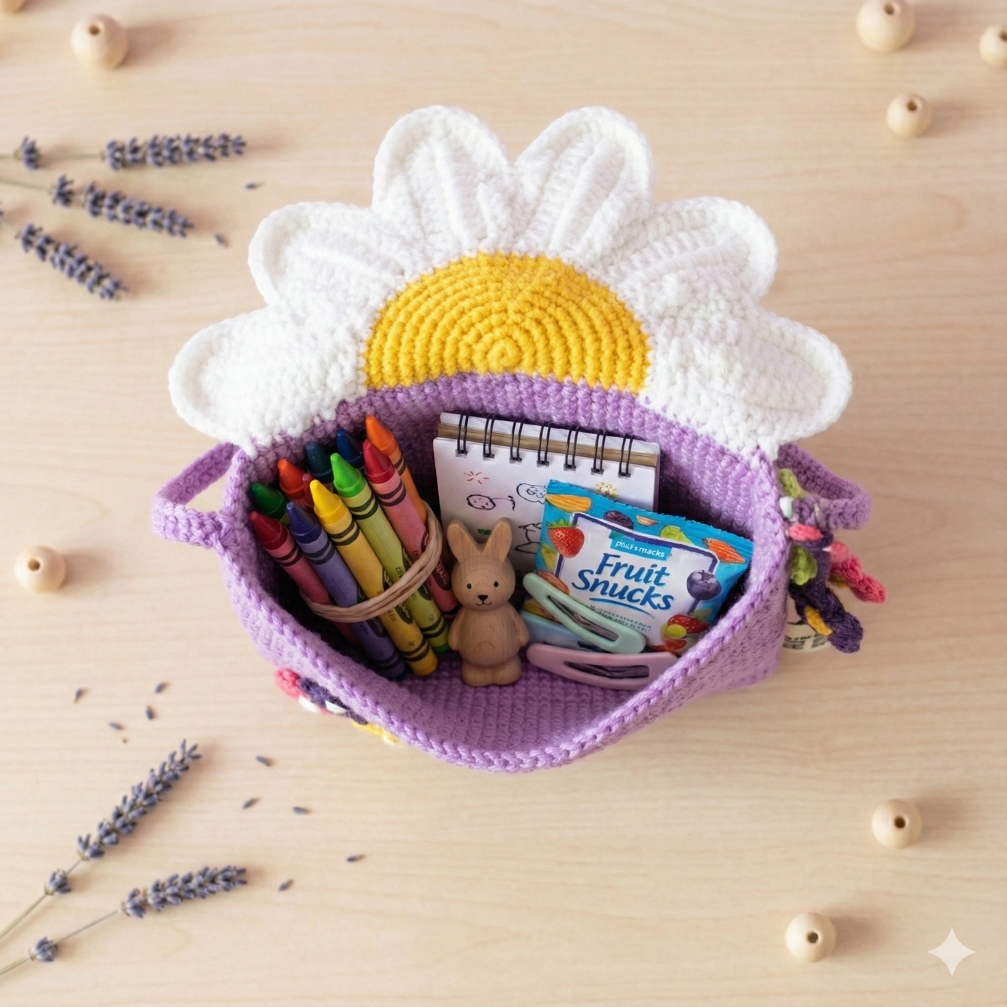 Lilac Daisy - Papatya Kapaklı El Örgüsü Çocuk Çantası