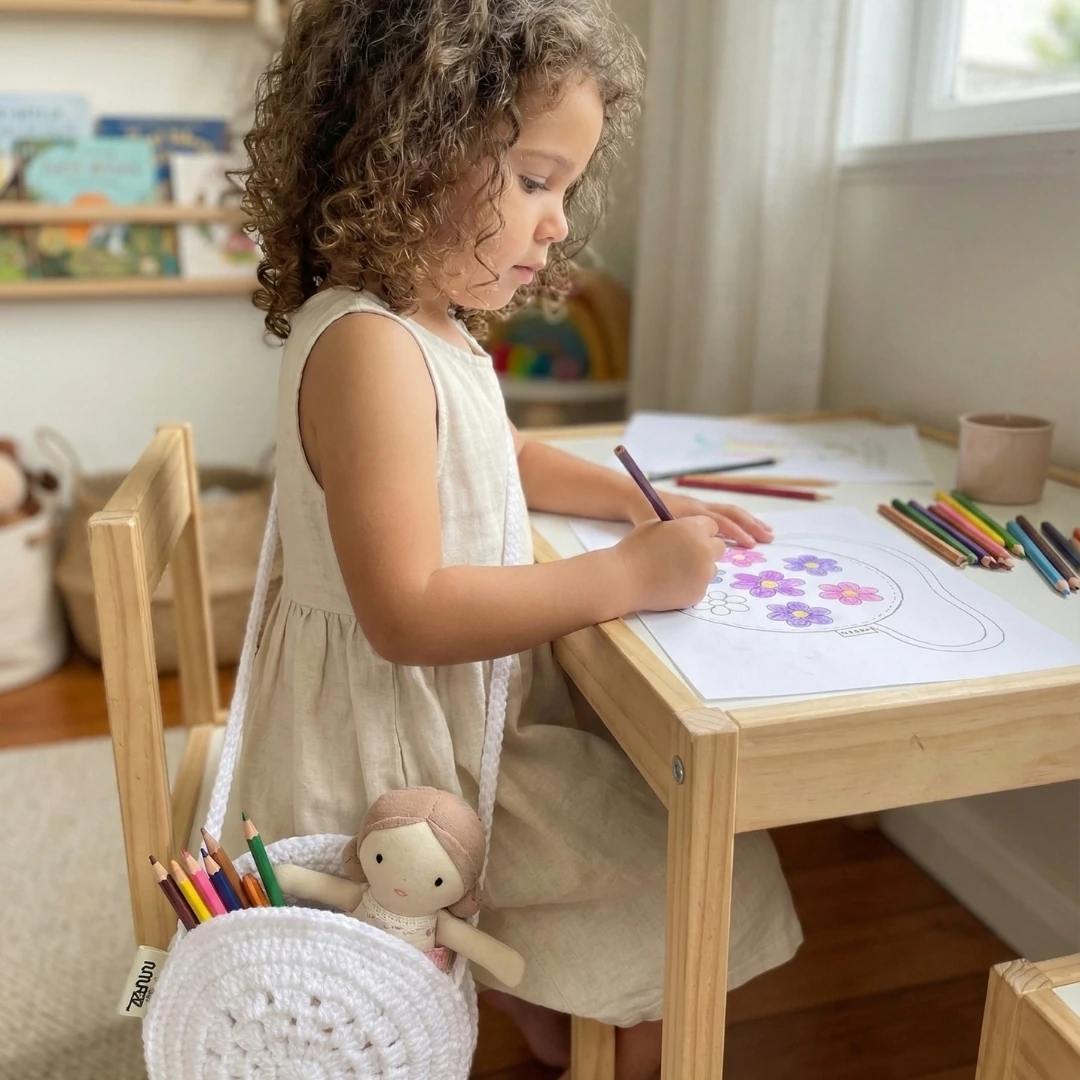 Snow Flake - Kendinden Desenli Beyaz Yuvarlak Çanta