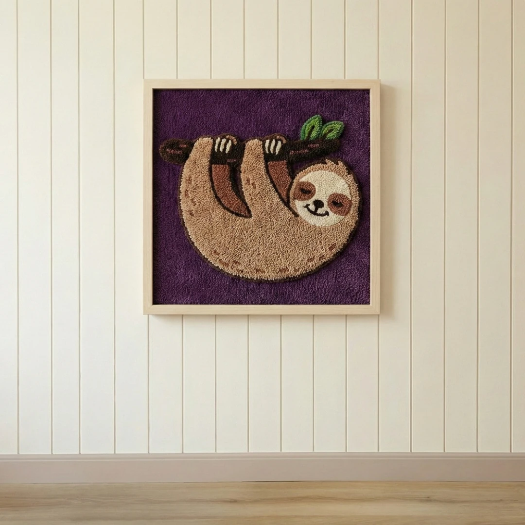 Sleepy Sloth - El Yapımı Tufting Çocuk Odası Duvar Dekoru