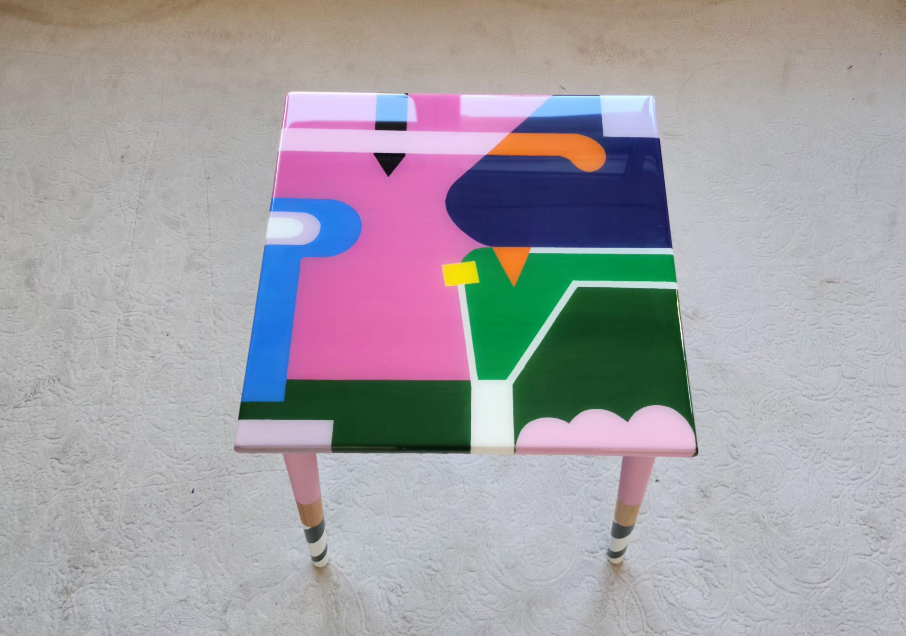 Colorful Painted Funky Cool Resin Side Art Coffee Table