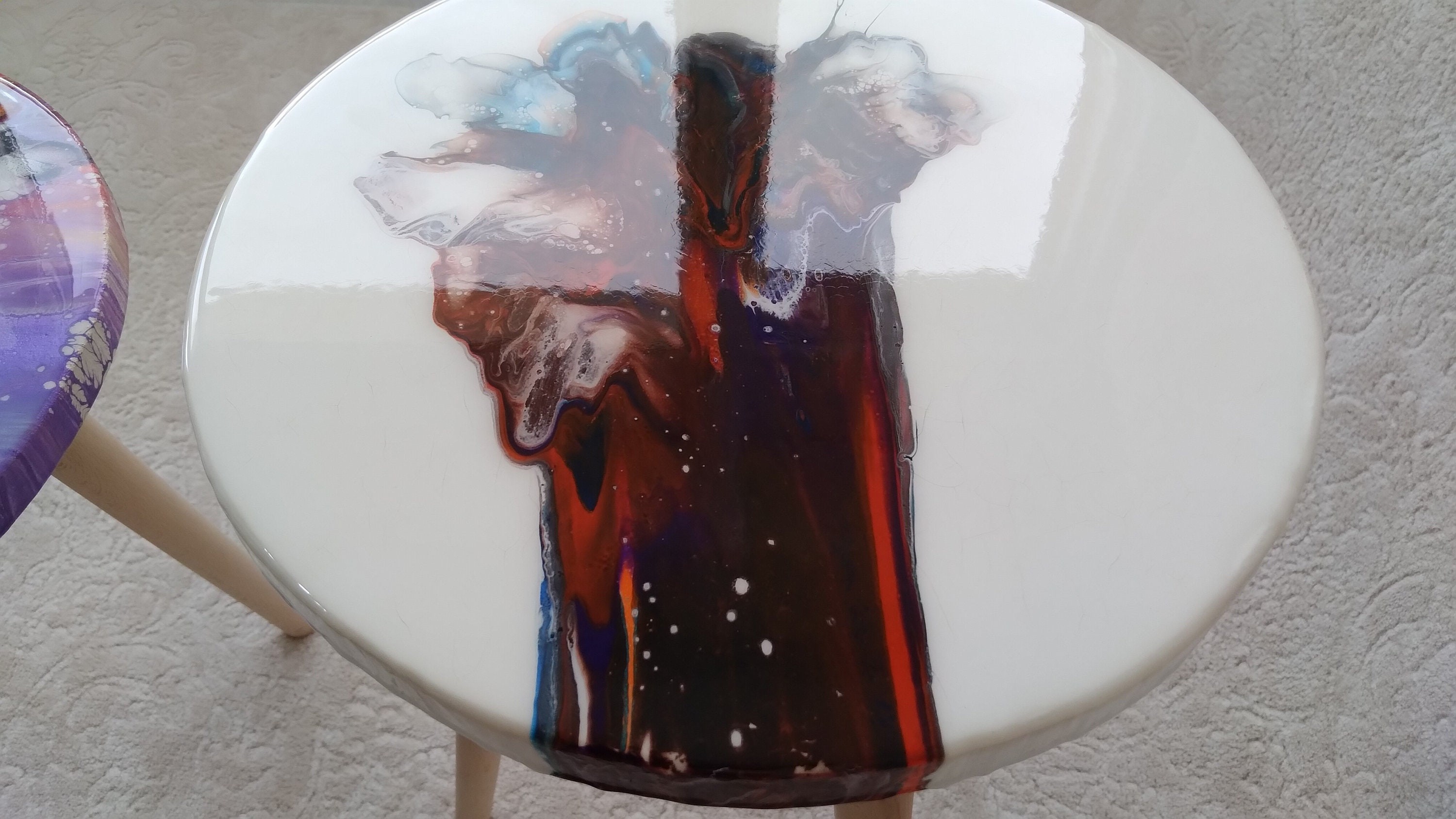 Wooden Colorful Resin Boho Side Coffee Tables, Living Room Bedside Entryway Cool Sofa End Center Wood Unique Purple Modern Epoxy Art Table