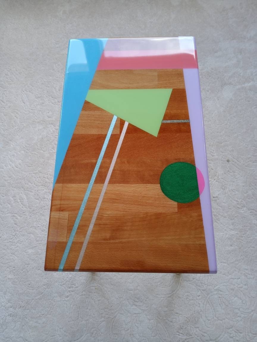Wooden Blue Resin Boho Side Coffee Table,Modern Small Pink Epoxy Wood Unique End Sofa Abstract Bedside Living Room Bedroom Art Coffee Tables