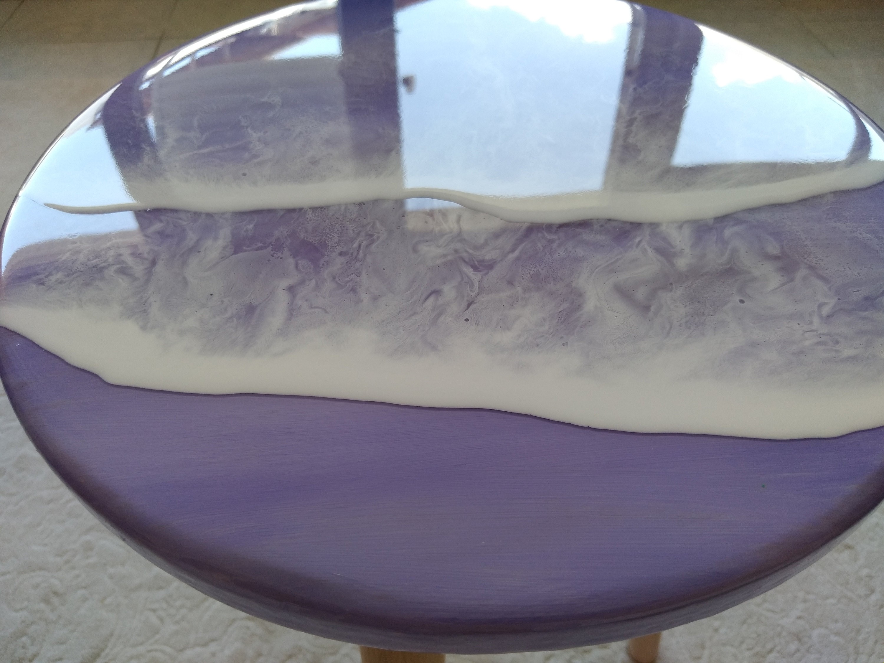 Unique Ocean Wave Resin Sofa Coffee Table, Purple Modern Natural Wood Side Art End Beach Art Design, Living Room, Bedside Bedroom Cool Table