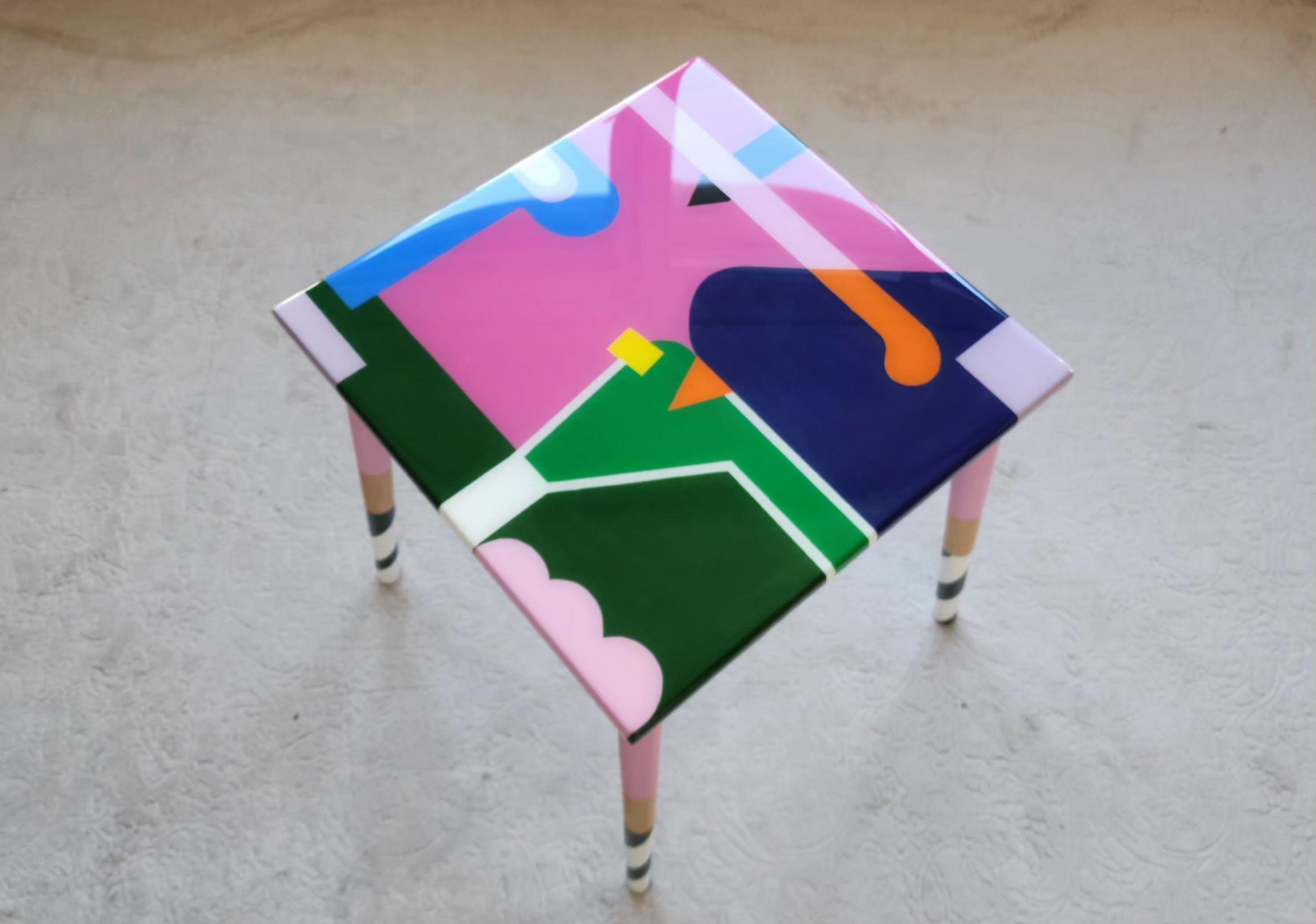 Colorful Painted Funky Cool Resin Side Art Coffee Table