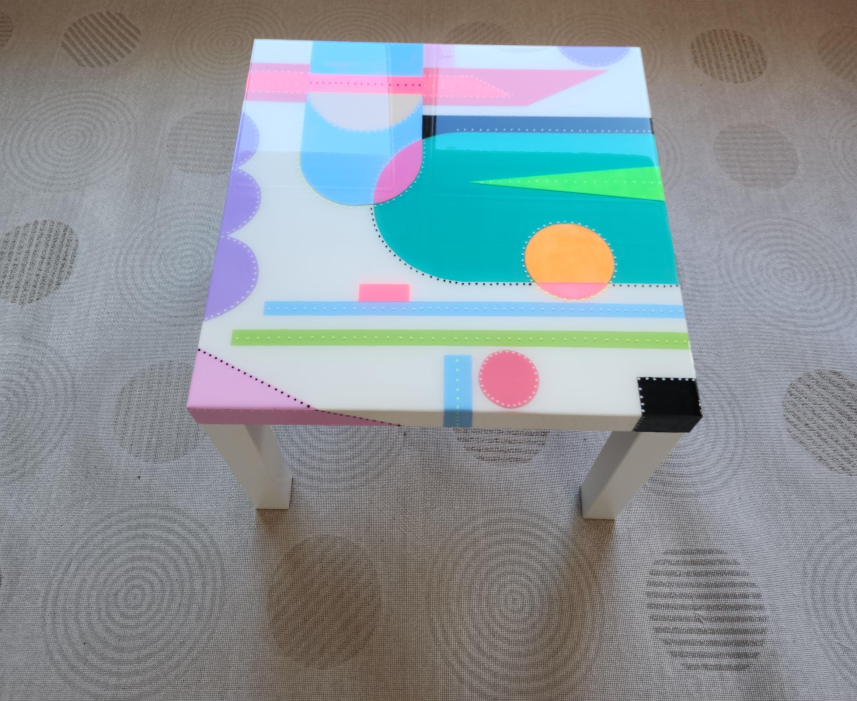 Square Colorful Funky Abstract Boho Resin Table,White Green Groovy Vibrant Wood Rainbow Retro Hippi End Side Cool Luxury Center Coffee Table