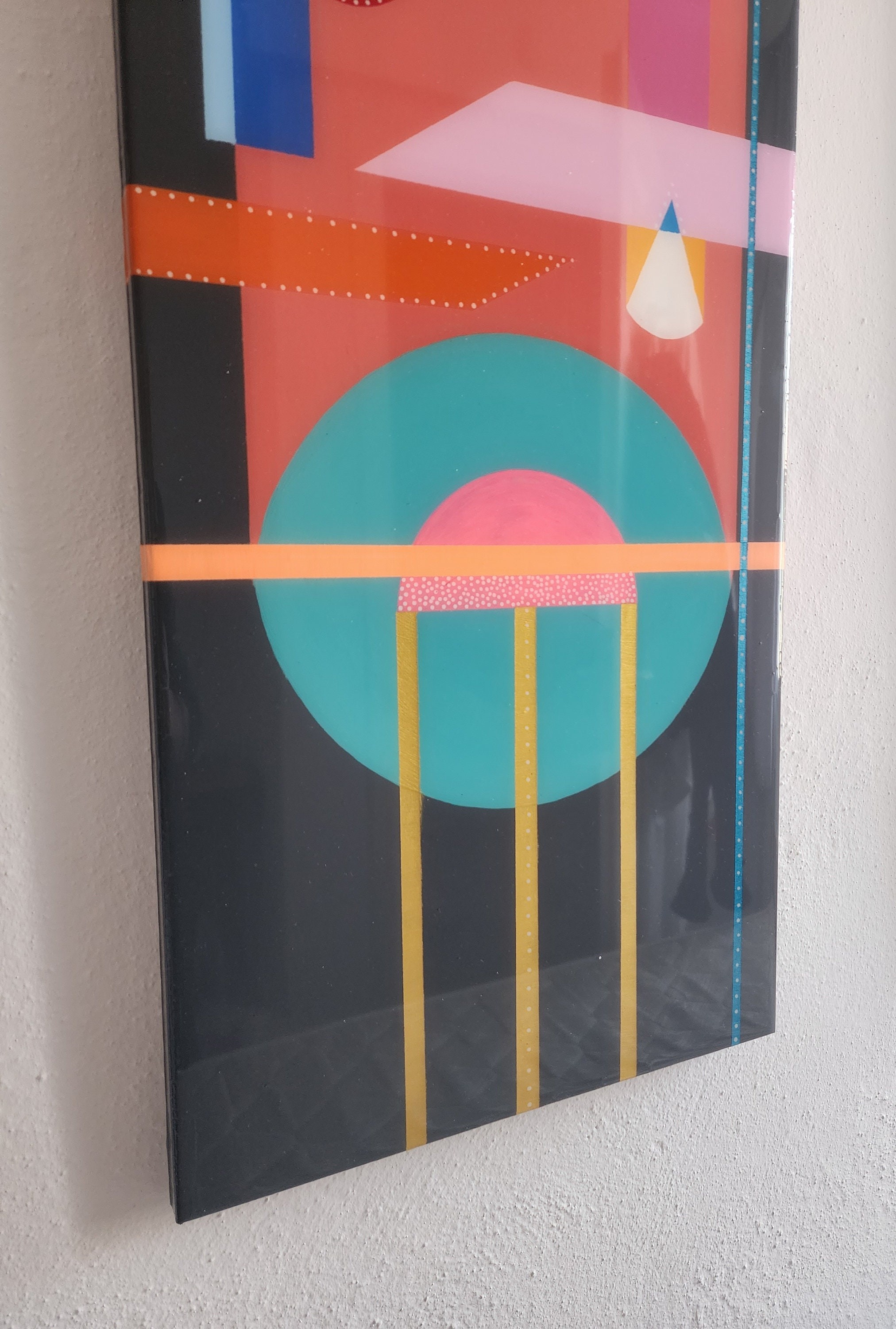 Mid Century Modern Epoxy Resin Wall Hanging Decor, Wooden Luxury Colorful Abstract Funky Vibrant Neon Vintage Black White Painted Wall Art