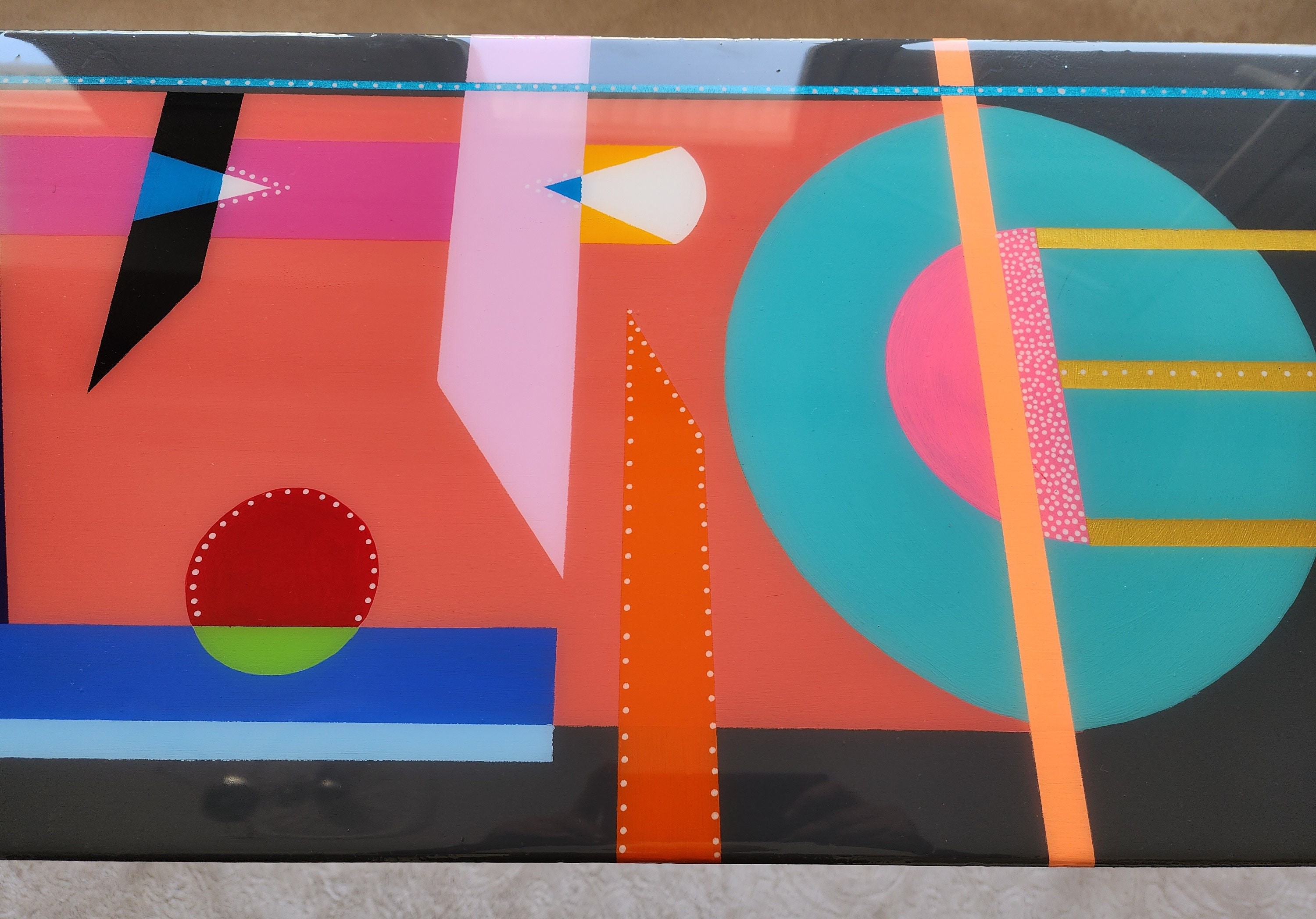 Oval Colorful Funky Abstract Epoxy Resin Side Coffee Table,Pink Black Groovy Vibrant Wooden Rainbow Retro Cool Luxury Center Art End Table