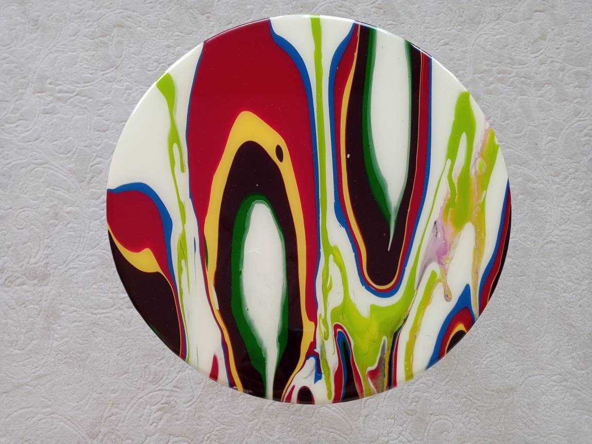 Round Small Resin White Side Coffee Table, Green Red Epoxy Modern Unique Wooden  Wood Living Room Furniture End Sofa Bedside Cool Art Table