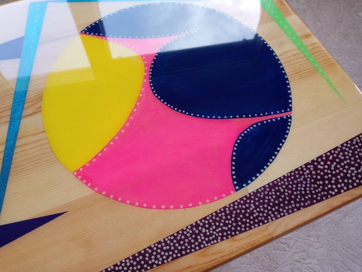Modern Abstract Hand Painted Resin Wall Hanging Decor, Wooden Luxury Wall Art, Colorful Funky Living Room Custom Made Unique Epoxy Wall Art