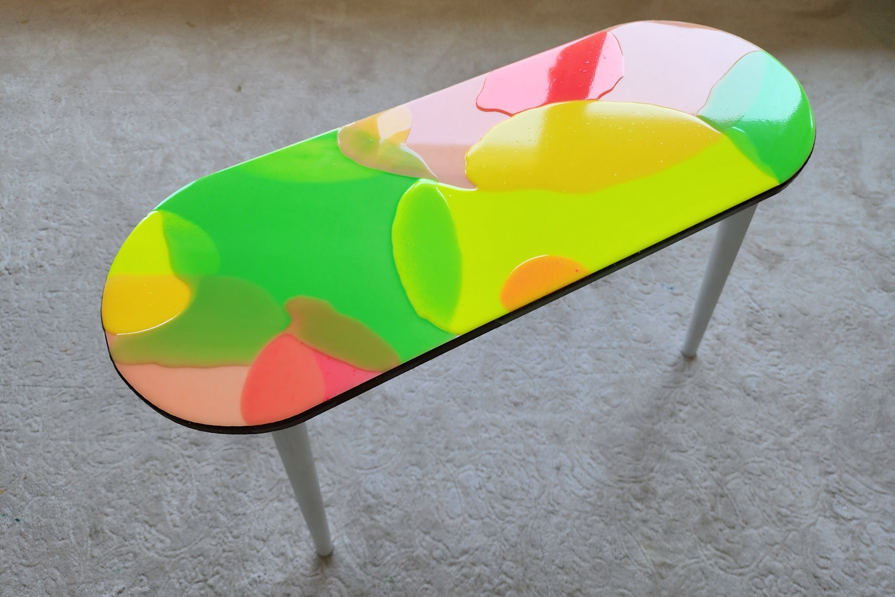 Oval Wooden Pink Epoxy Resin Cool 3D Neon Art Side Coffee Table