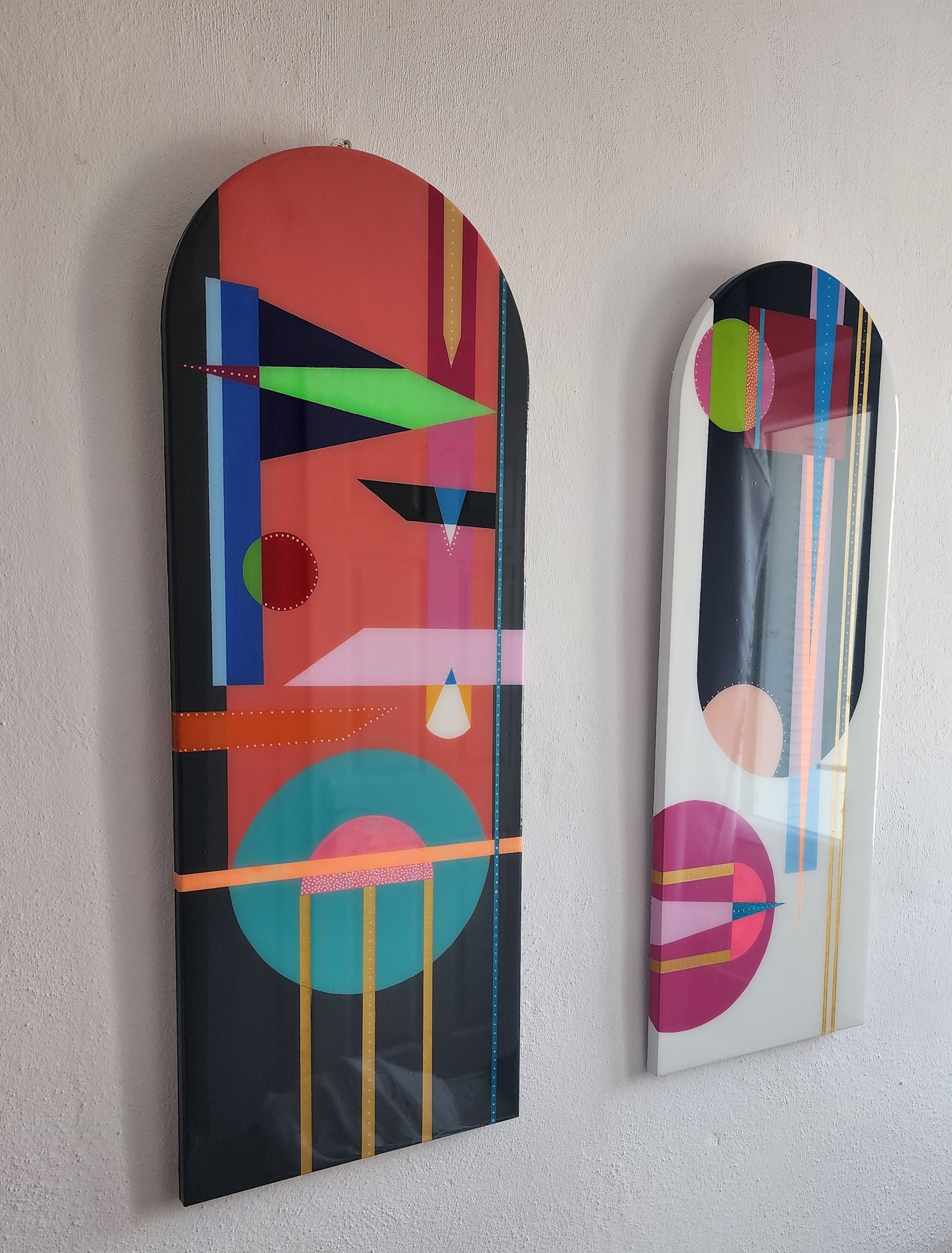 Mid Century Modern Epoxy Resin Wall Hanging Decor, Wooden Luxury Colorful Abstract Funky Vibrant Neon Vintage Black White Painted Wall Art