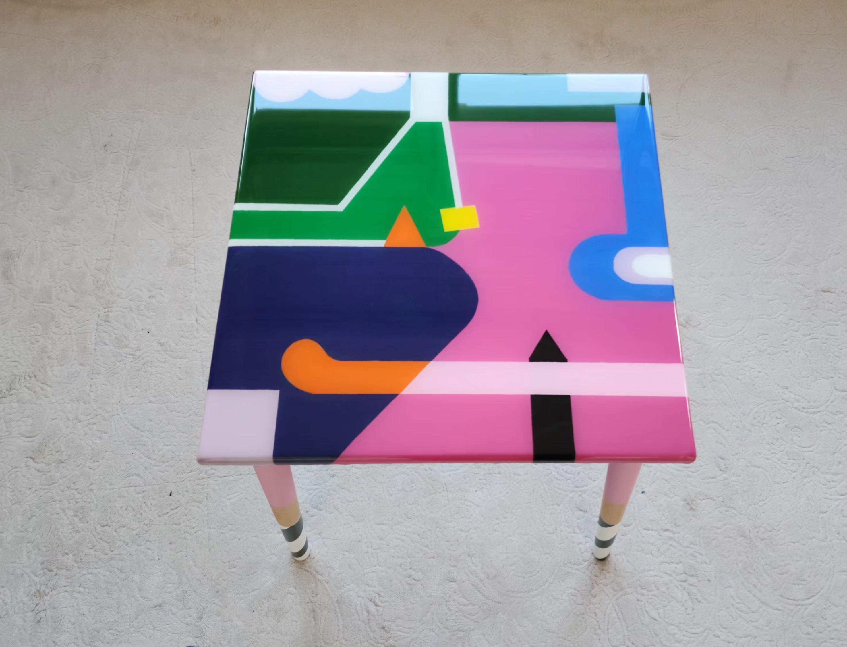 Colorful Painted Funky Cool Resin Side Art Coffee Table