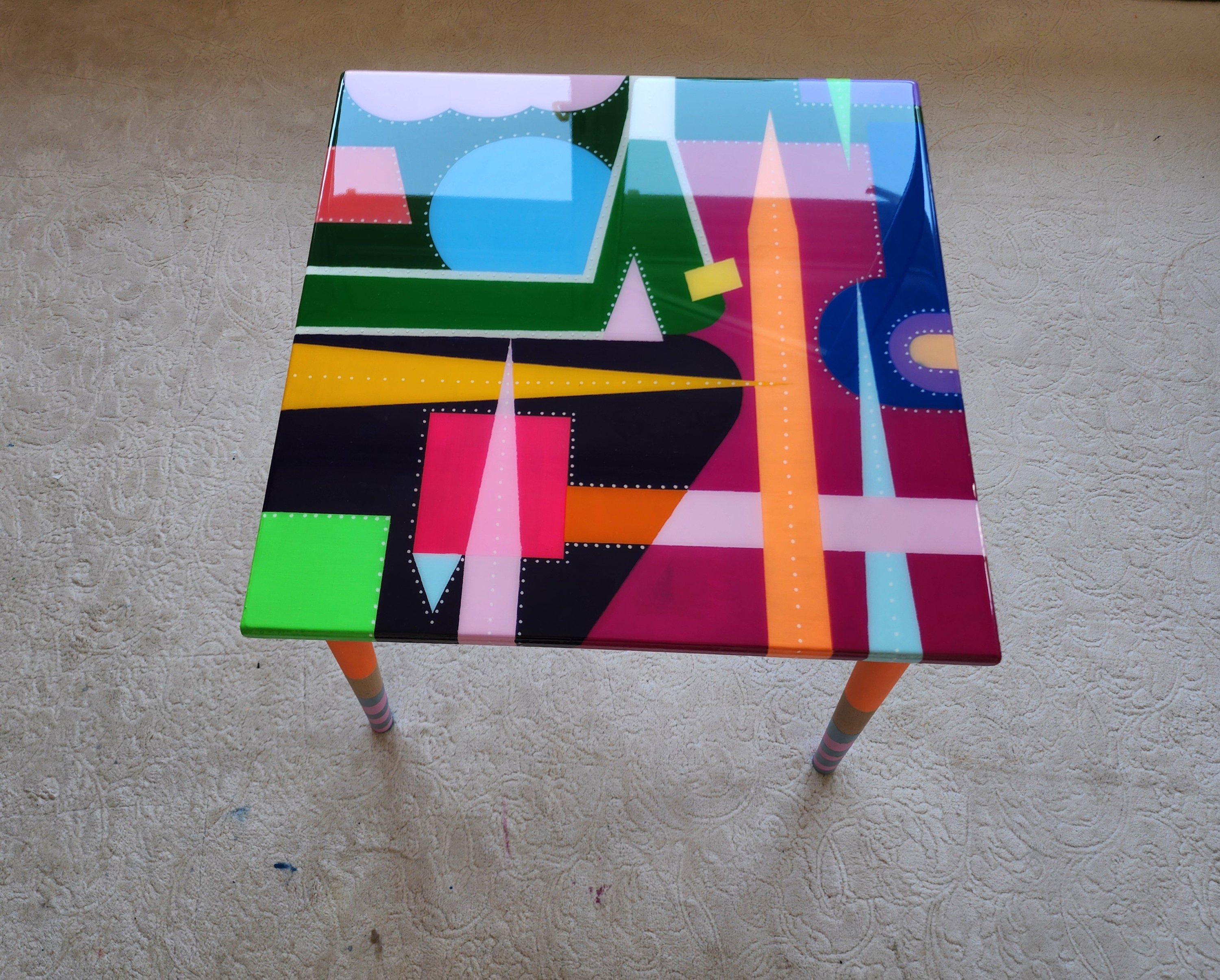 Unusual Abstract Funky Colorful Side Nesting Art Resin Coffee Tables