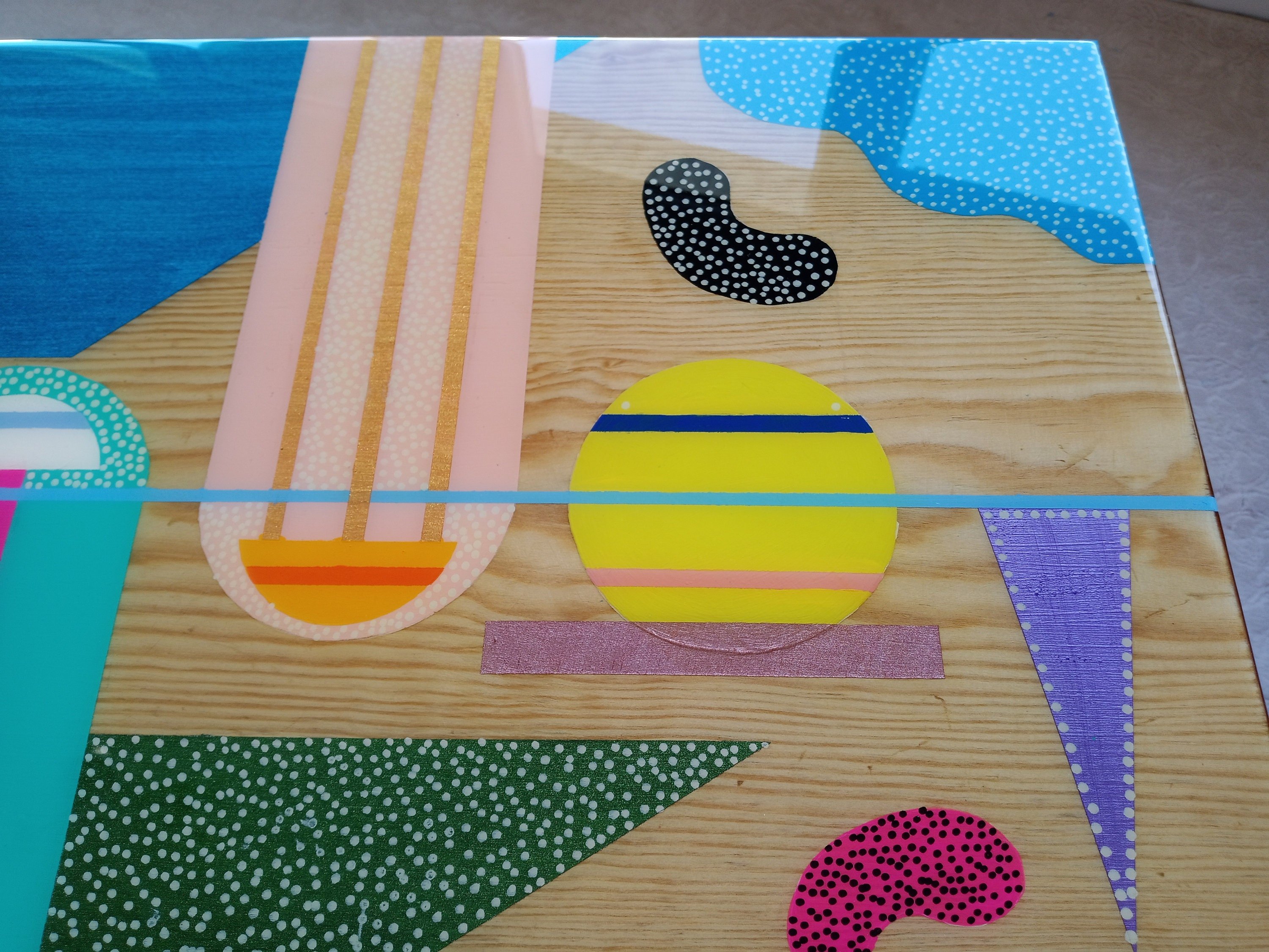 Handcrafted Abstract Art Mid Century Resin Side Table,Colorful Funky Cool Corner Center Living Room Entryway Wooden Epoxy Boho Coffee Table