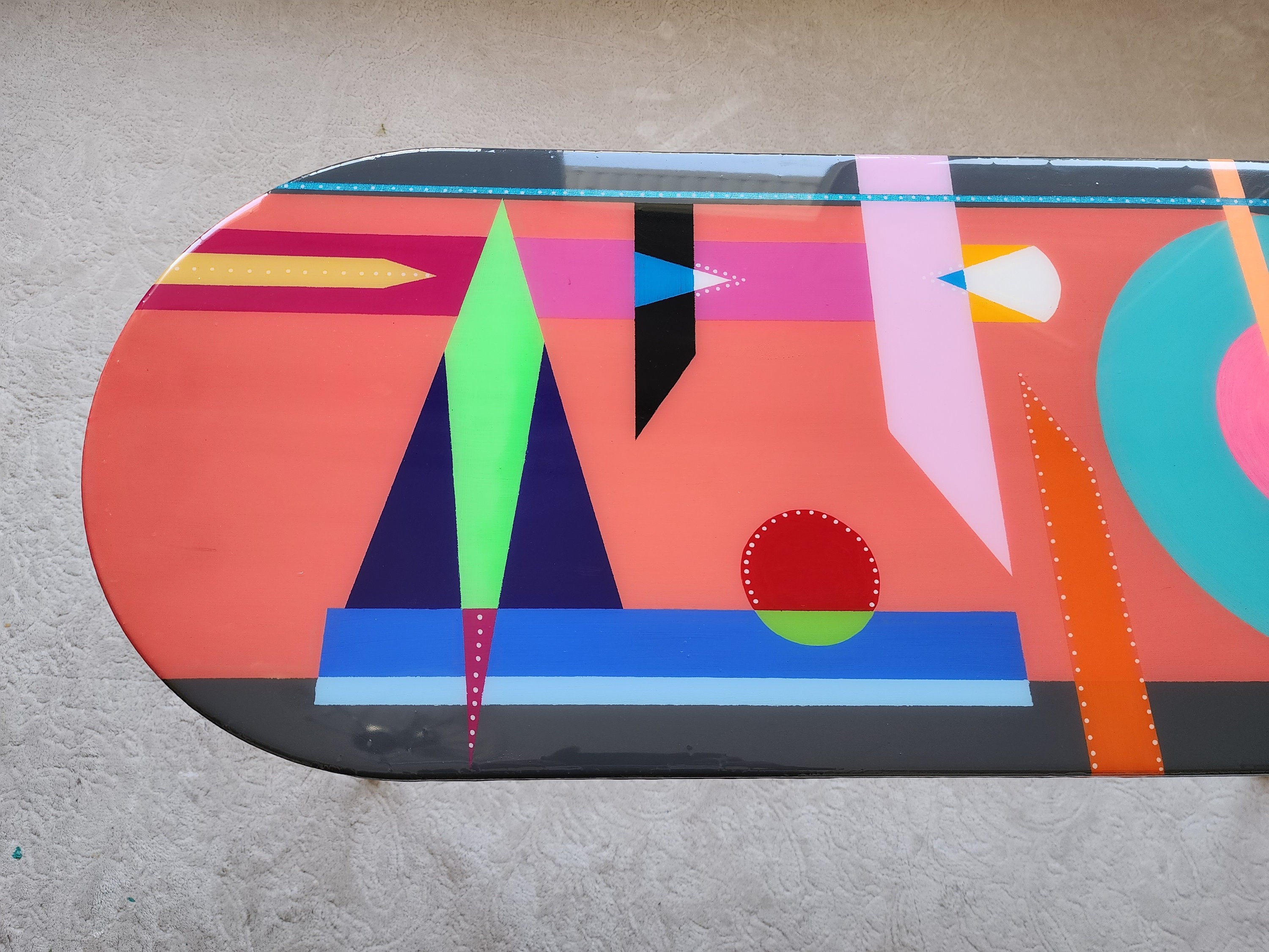 Unusual Colorful Abstract Funky Epoxy Resin Coffee Table, Modern Handmade Cool Eclectic Retro Boho Pop Art Black Pink Side End Center Table