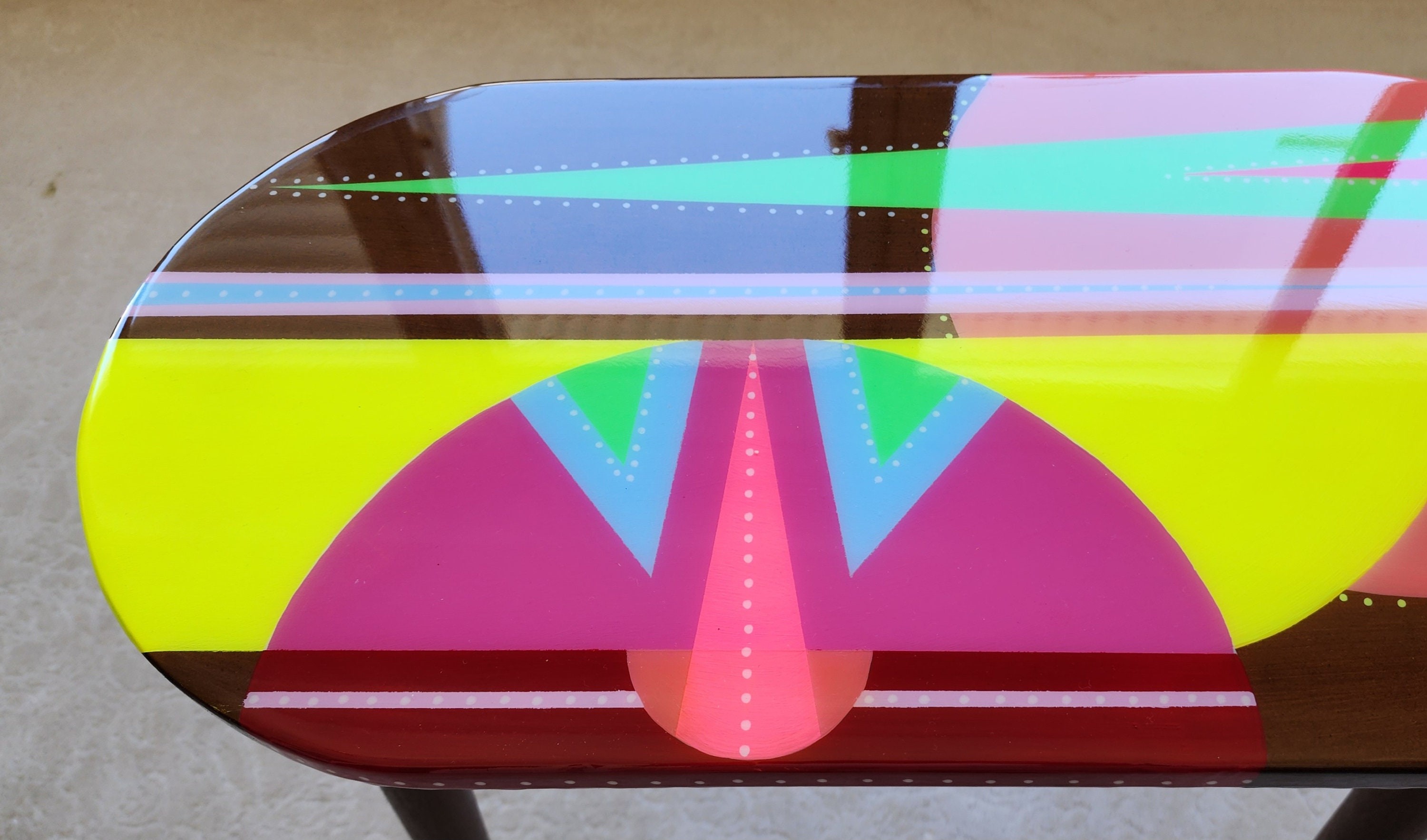 Rainbow Abstract Epoxy Resin Pop Art Side Table, Kitsch Coffee Table, Oval Original Table, Groovy Night Table, Funky Cool Pink Yellow Table