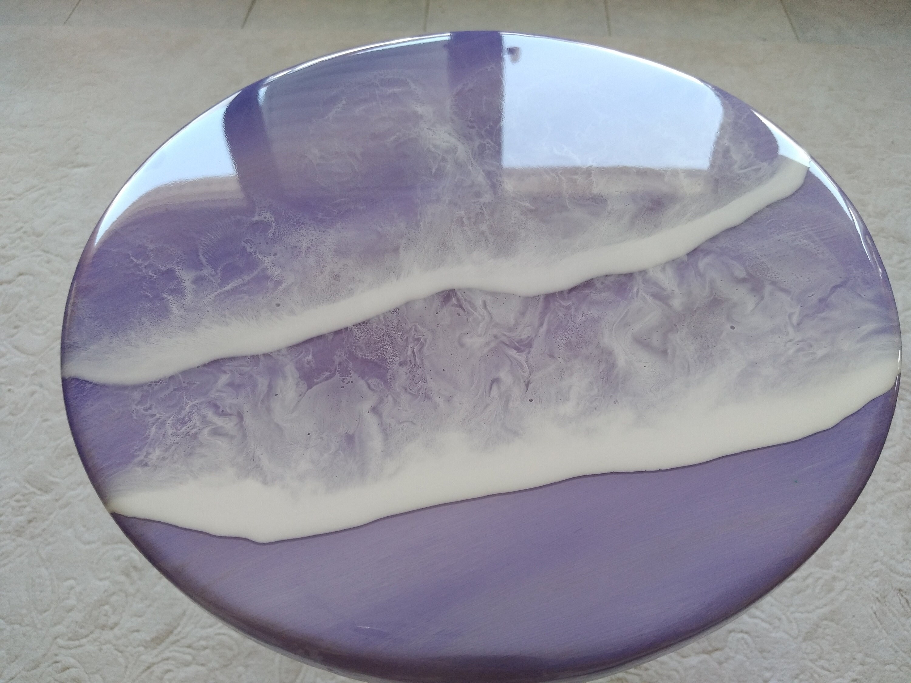 Unique Ocean Wave Resin Side Coffee Table, Beach Design Modern Purple Natural Wood Art Sofa Living Room Bedside Cool Live Edge River Table
