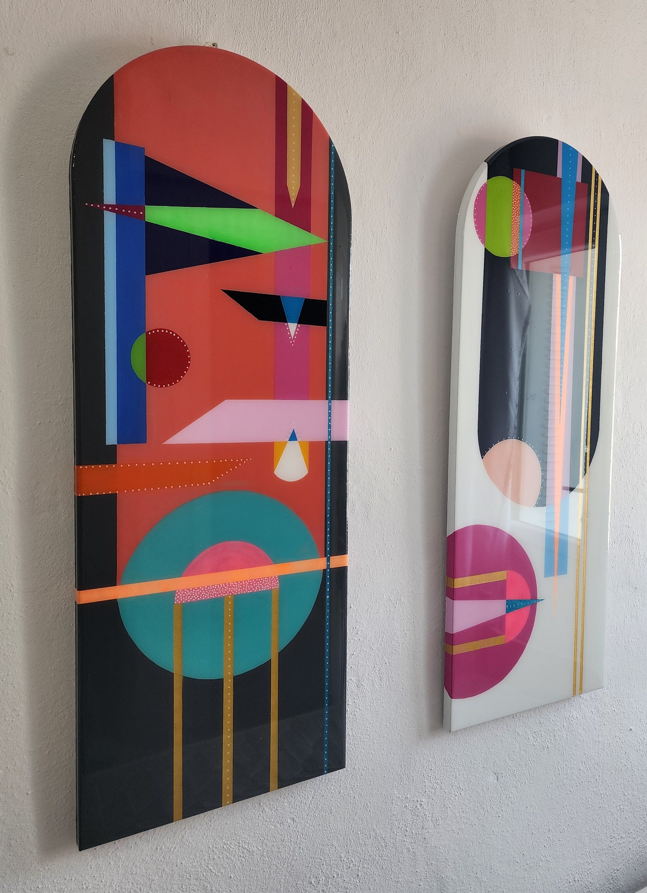 Mid Century Modern Epoxy Resin Wall Hanging Decor, Wooden Luxury Colorful Abstract Funky Vibrant Neon Vintage Black White Painted Wall Art
