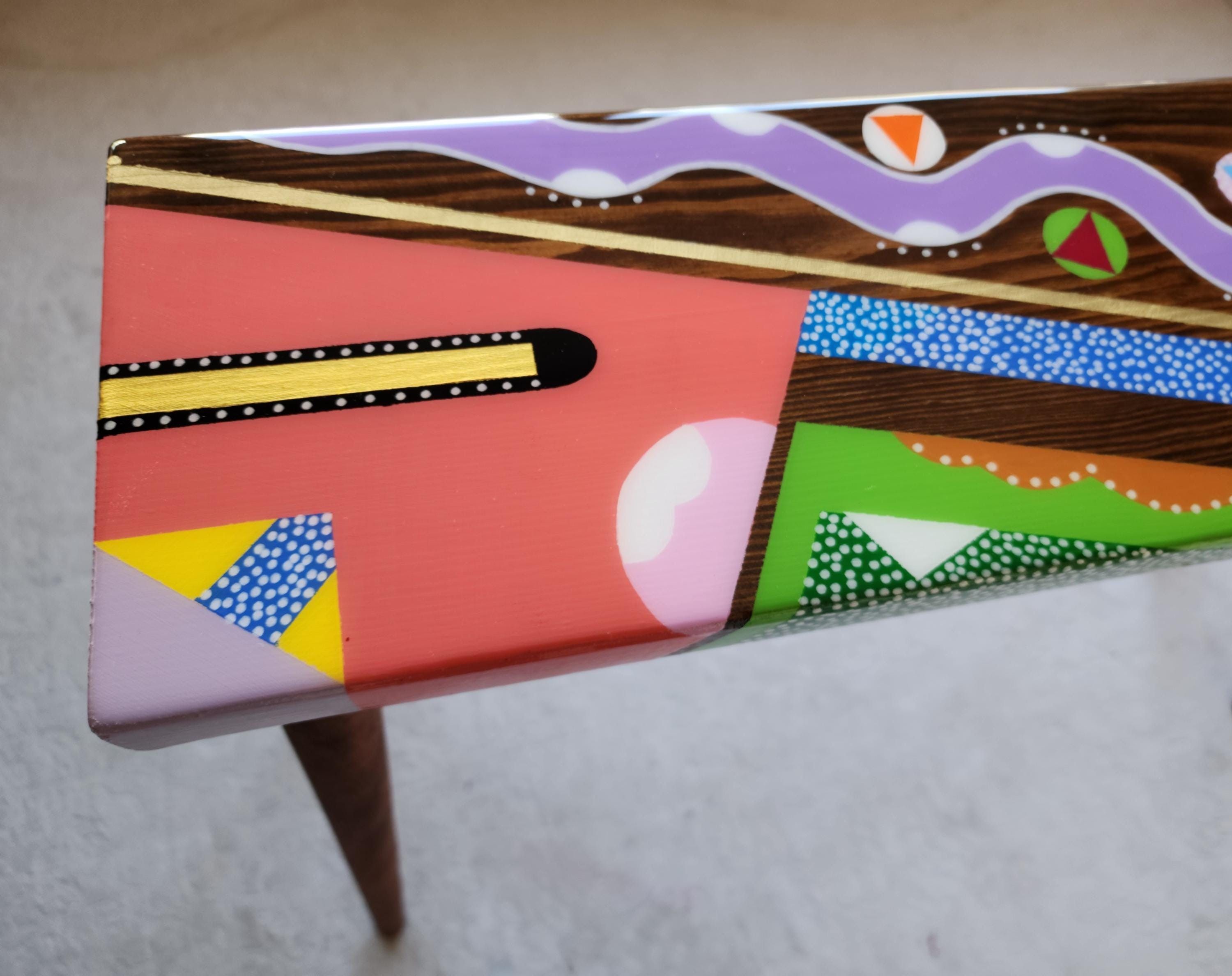 Unusual Handmade Colorful Resin Console Table,Narrow Abstract Epoxy Side Coffee Table, Funky Modern Cool Eclectic Retro Pop Art Coffee Table