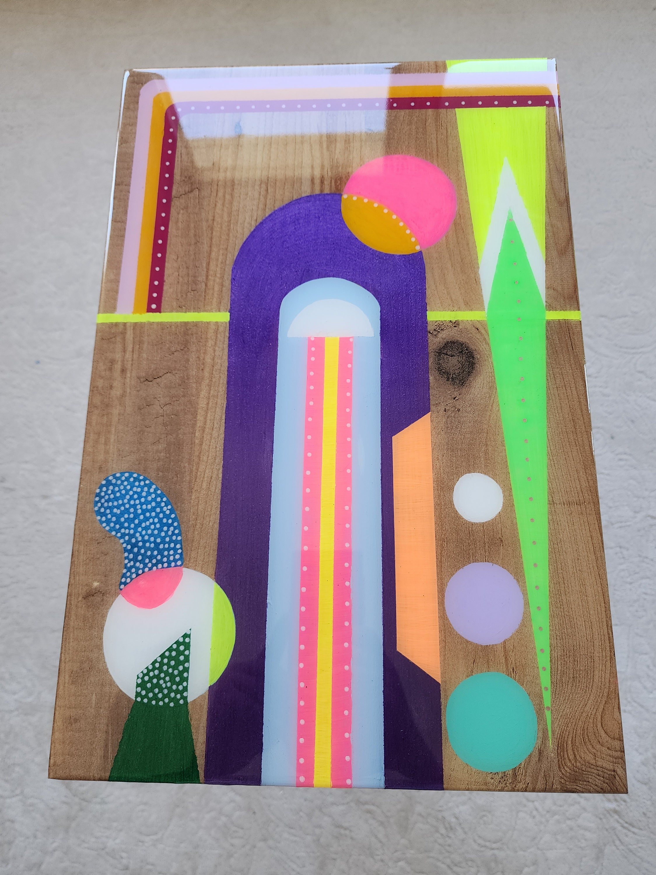 Abstract Cool Epoxy Resin Colorful Side End Tables,Rainbow Funky Groovy Vibrant Retro Modern Unique Eclectic Geometric Sofa Art Design Table