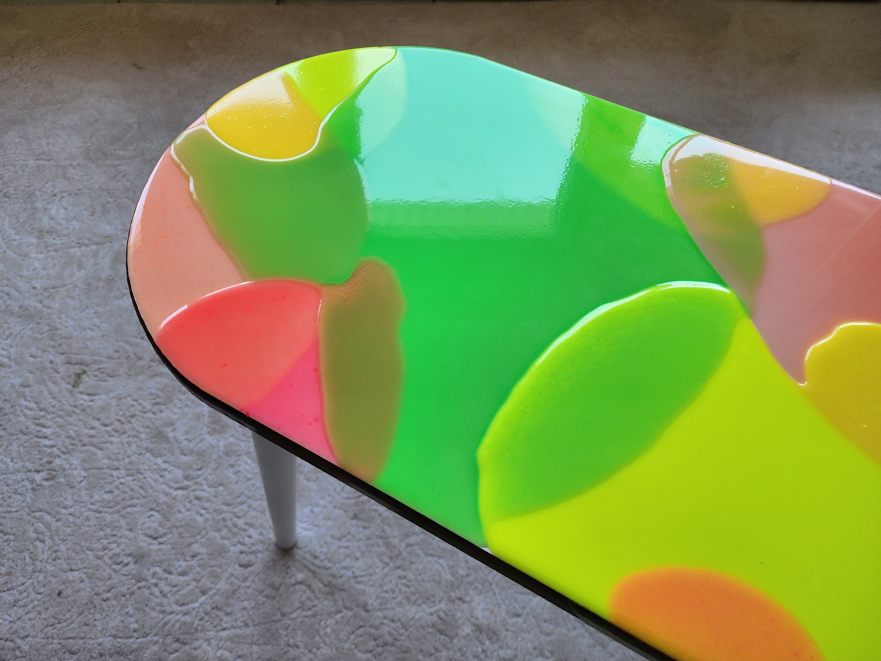 Oval Wooden Pink Epoxy Resin Cool 3D Neon Art Side Coffee Table