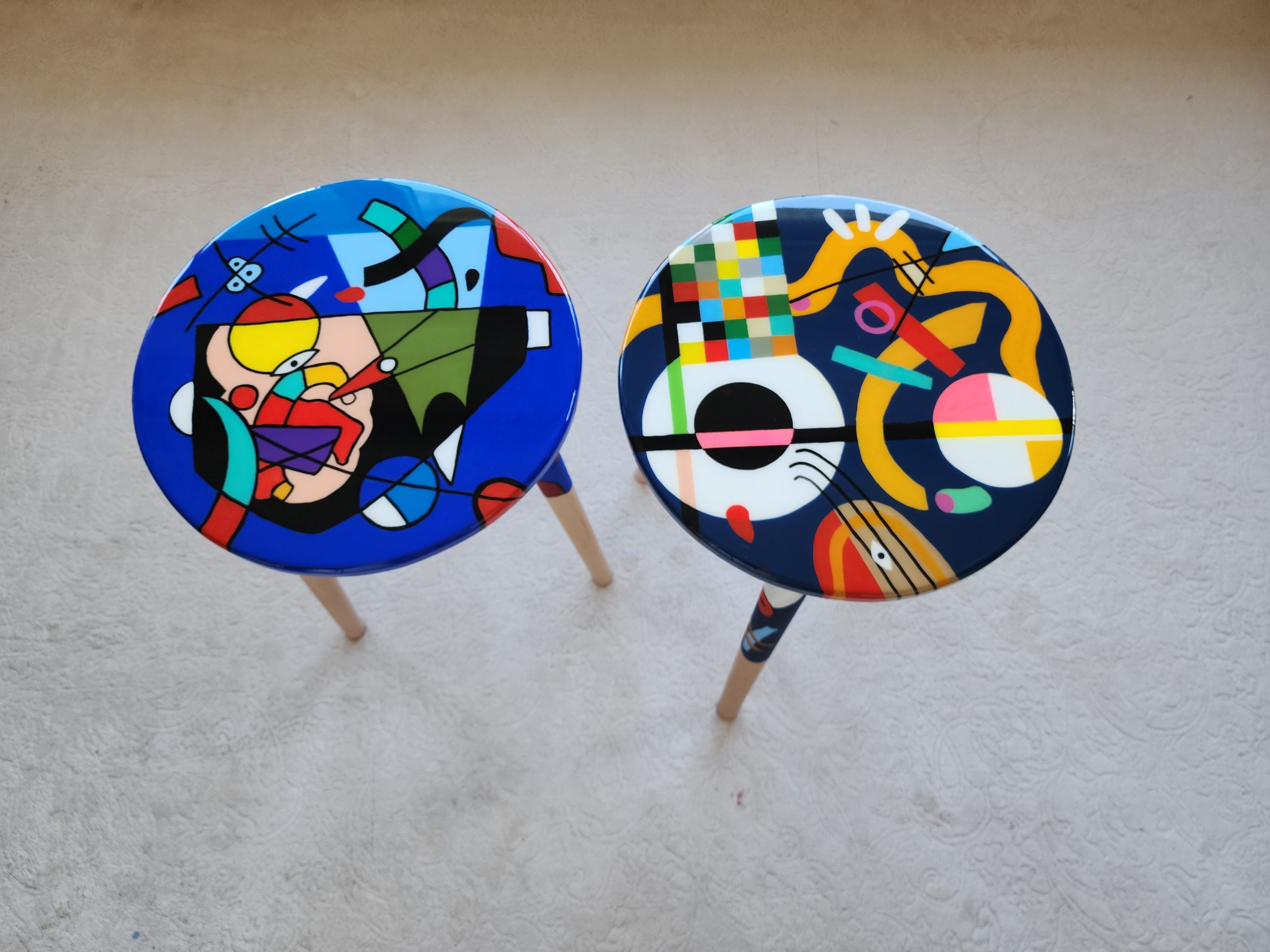 Round Unusual Abstract Funky Colorful Side Resin Coffee Tables