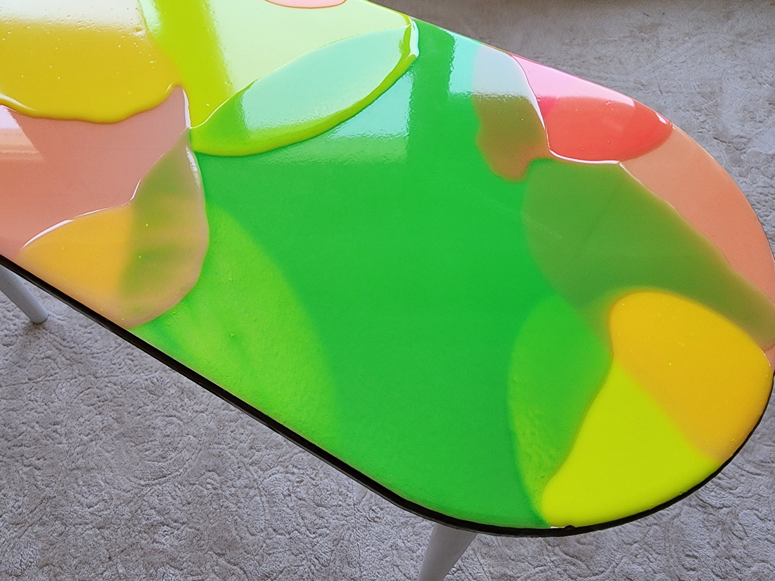 Oval Wooden Pink Epoxy Resin Cool 3D Neon Art Side Coffee Table