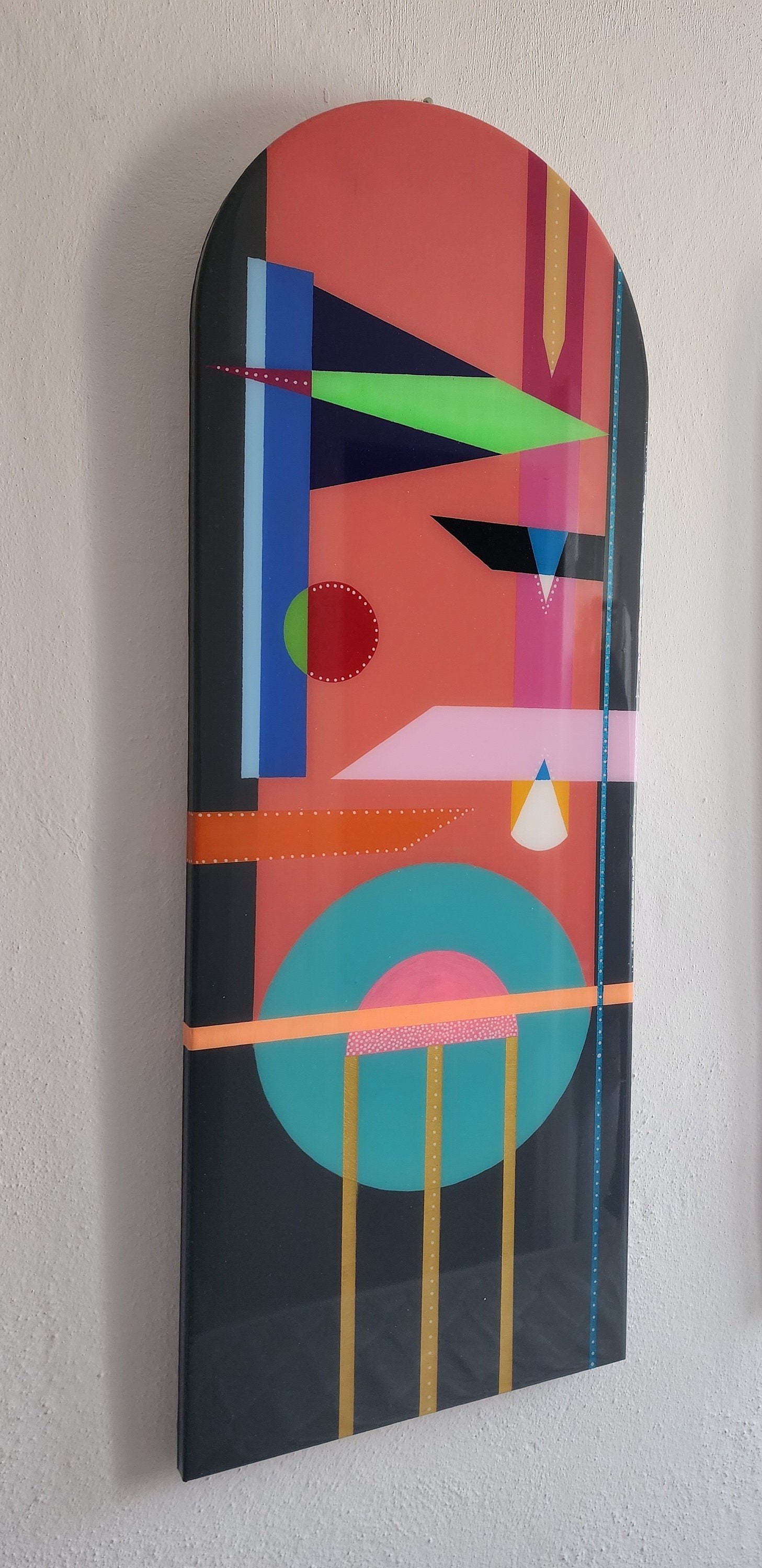 Mid Century Modern Epoxy Resin Wall Hanging Decor, Wooden Luxury Colorful Abstract Funky Vibrant Neon Vintage Black White Painted Wall Art