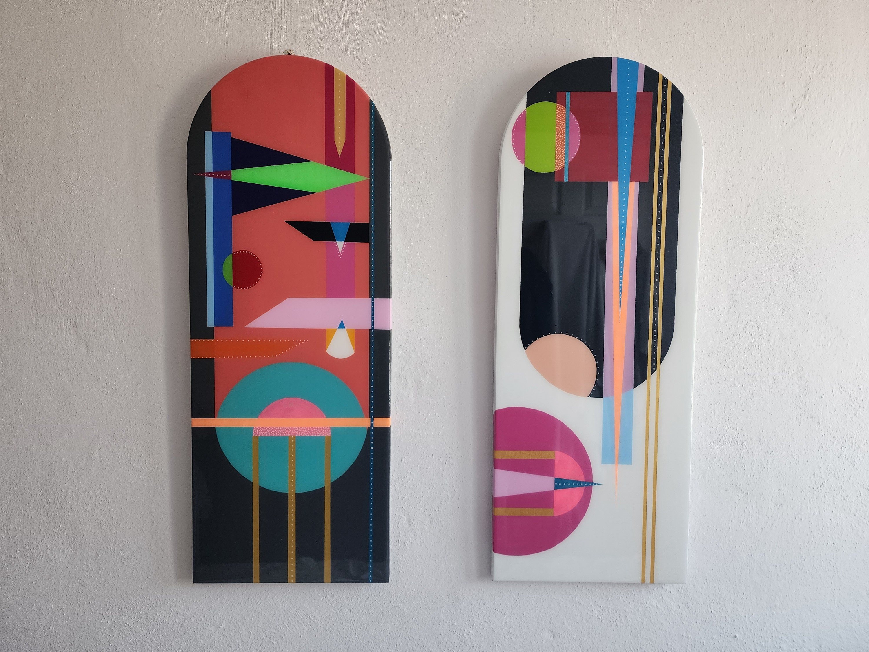 Mid Century Modern Epoxy Resin Wall Hanging Decor, Wooden Luxury Colorful Abstract Funky Vibrant Neon Vintage Black White Painted Wall Art