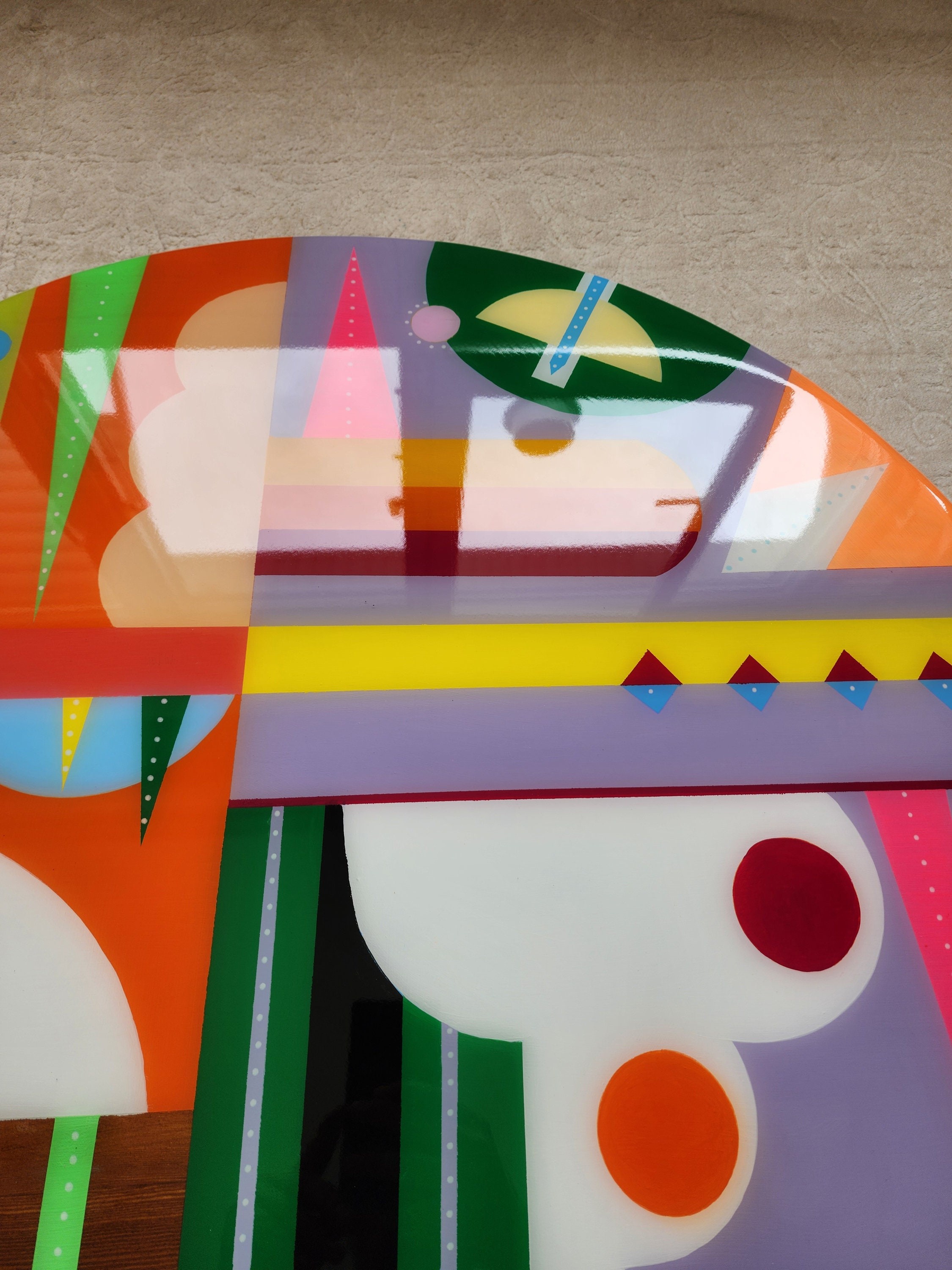 Round Wood Handmade Colorful Painted Epoxy Resin Table Top For Living Room Dinning Room Center Bedroom Office Custom Retro Artwork Table Top