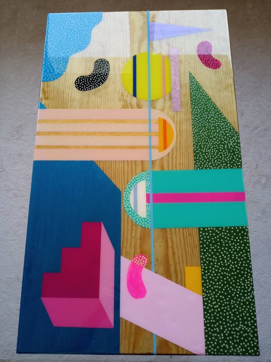 Handmade Colorful Abstract Funky Resin Side End Table, Unique Wooden Entryway Living Room Bedside Bedroom Epoxy Sofa Boho Art Coffee Table