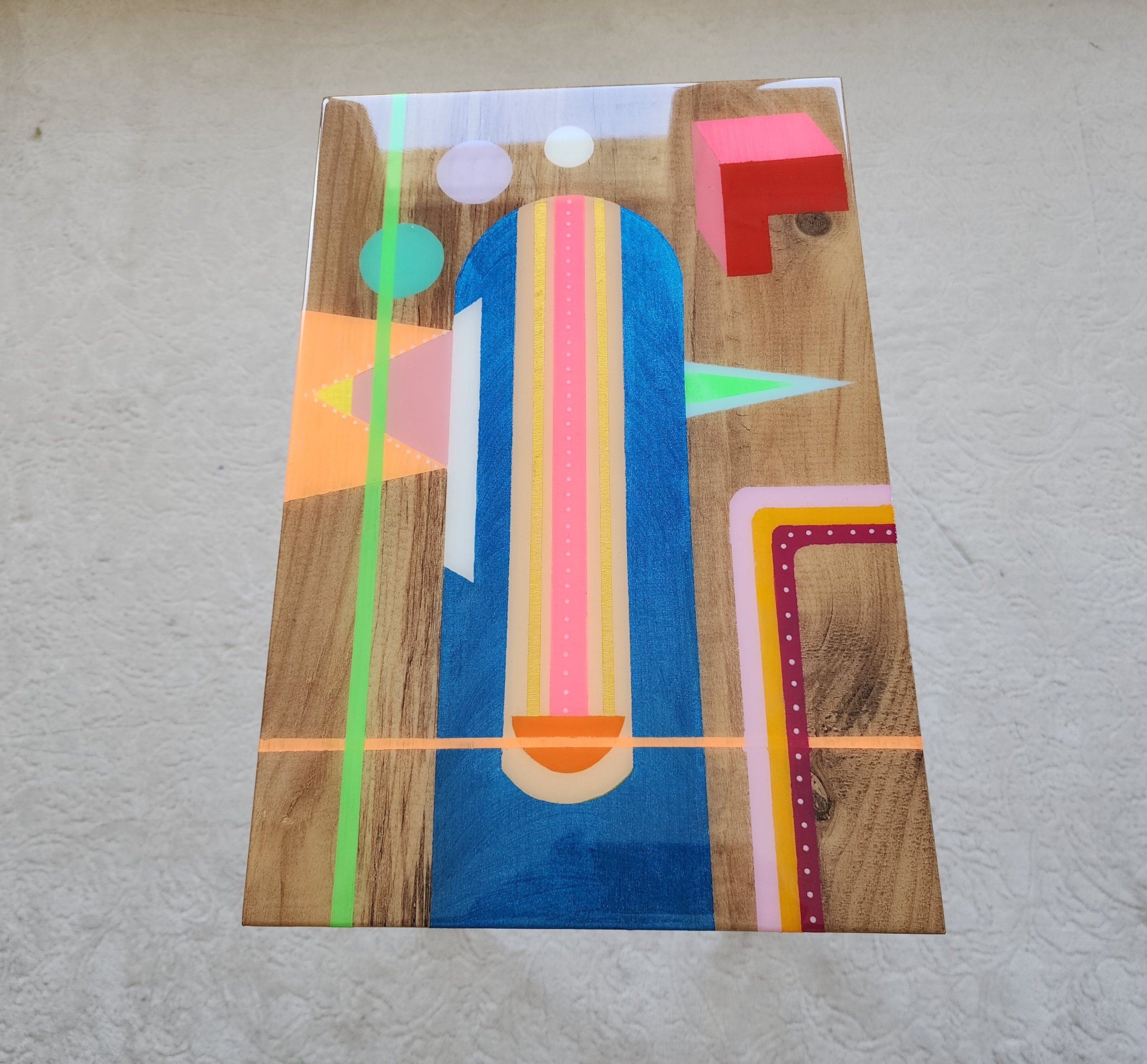 Abstract Cool Epoxy Resin Colorful Side End Tables,Rainbow Funky Groovy Vibrant Retro Modern Unique Eclectic Geometric Sofa Art Design Table