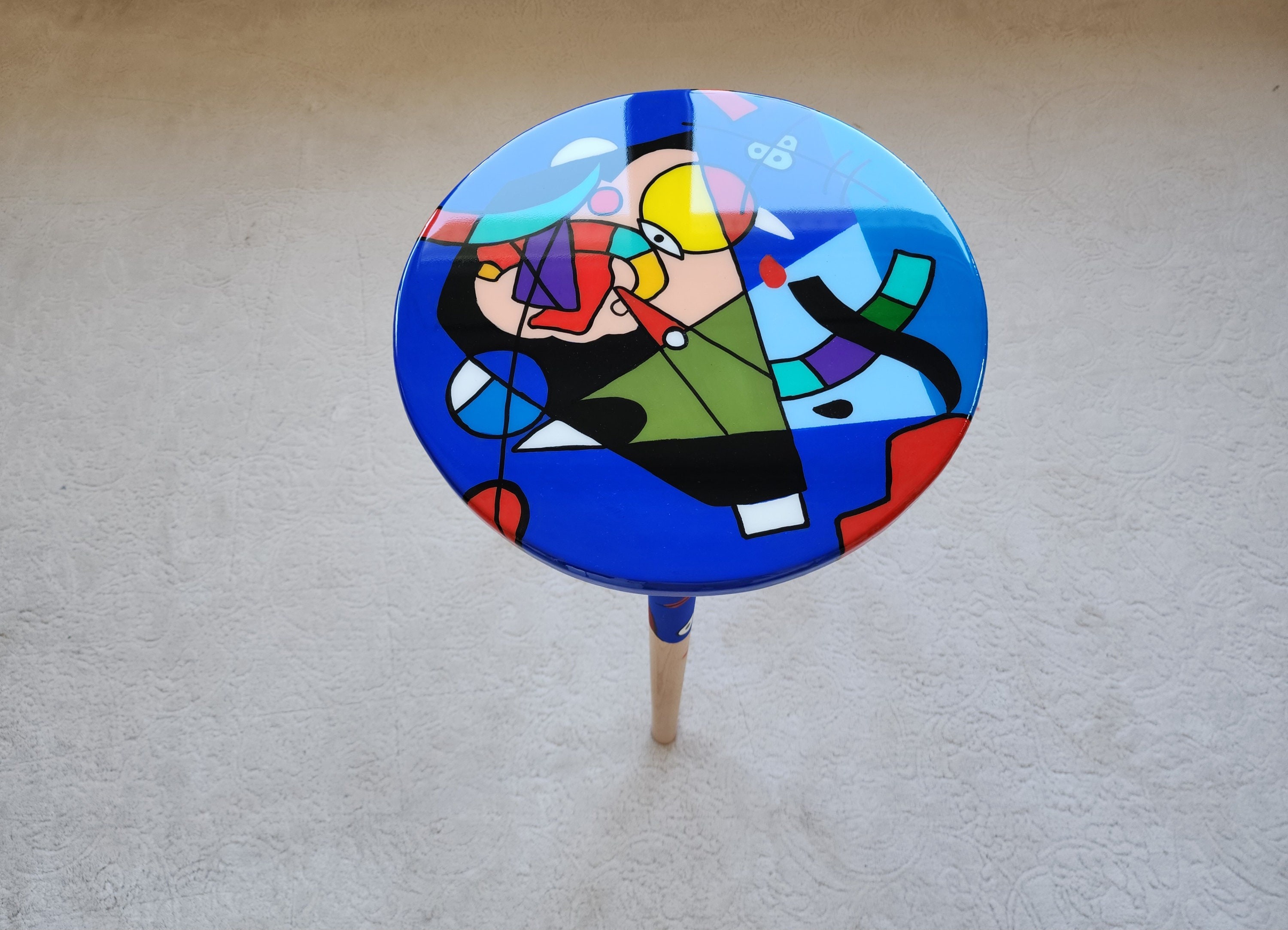 Round Unusual Abstract Funky Colorful Side Resin Coffee Tables