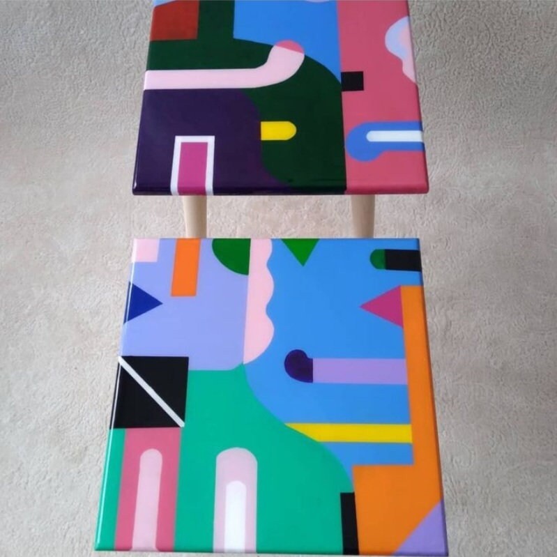 Modern Small Abstract Resin Side Tables, Unique Wood Sofa End Epoxy Living Room Bedside Entryway Cool Funky Fun Pink Blue Boho Coffee Table