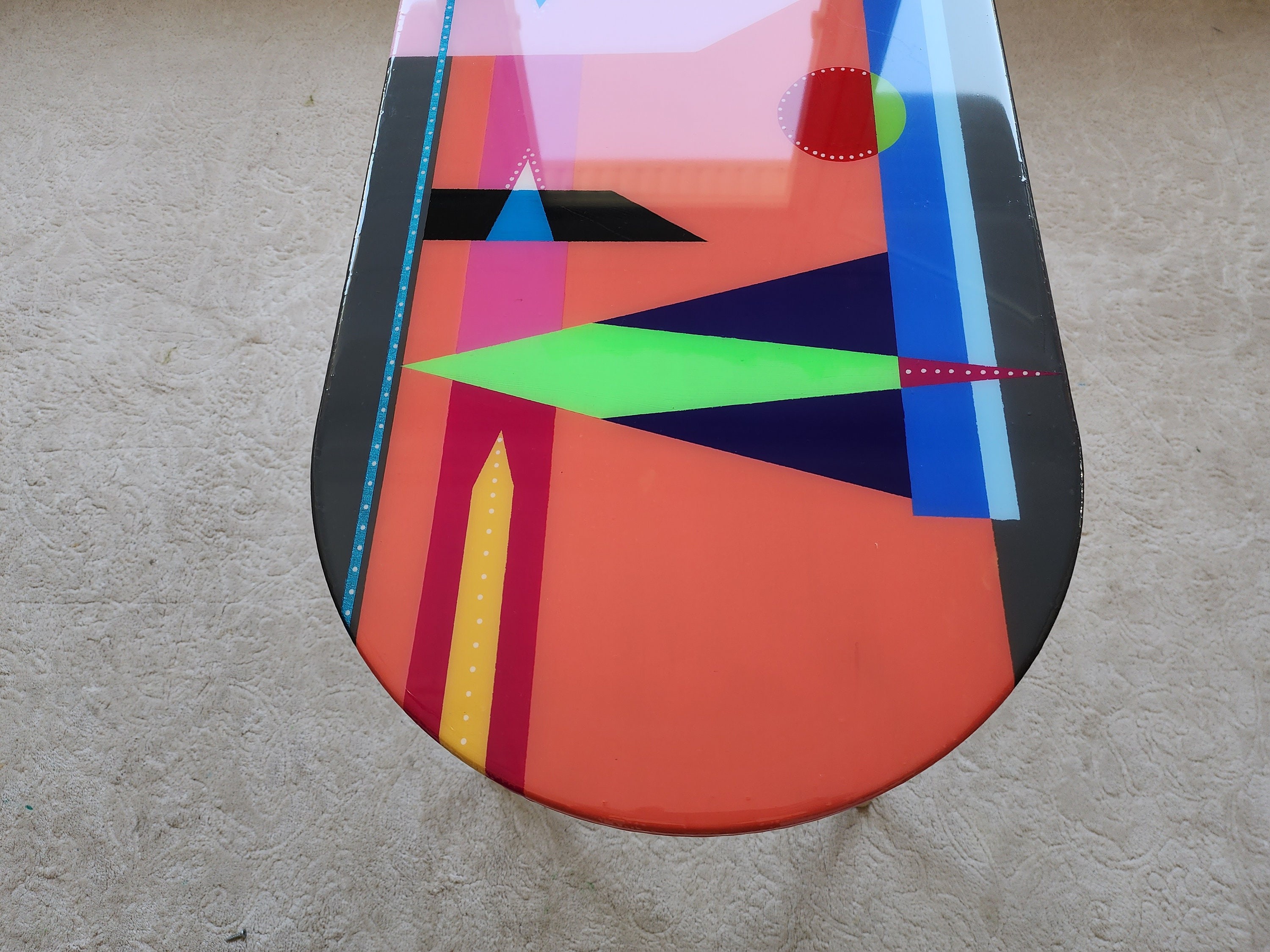 Unusual Colorful Abstract Funky Epoxy Resin Coffee Table, Modern Handmade Cool Eclectic Retro Boho Pop Art Black Pink Side End Center Table