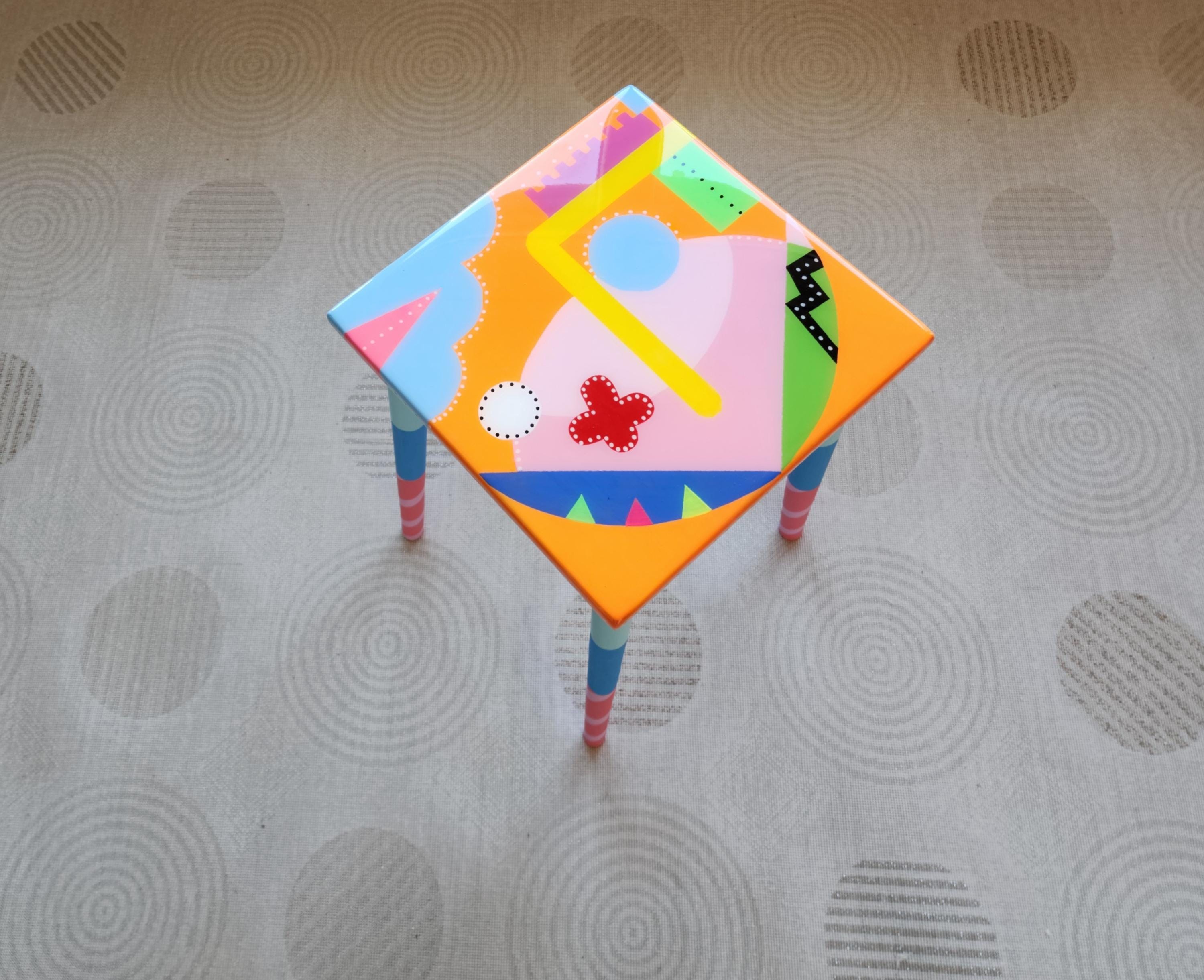 Small Wooden Hand Painted Resin Cool Side Coffee Tables,Colorful Pink Orange Blue Abstract Epoxy Art Tables