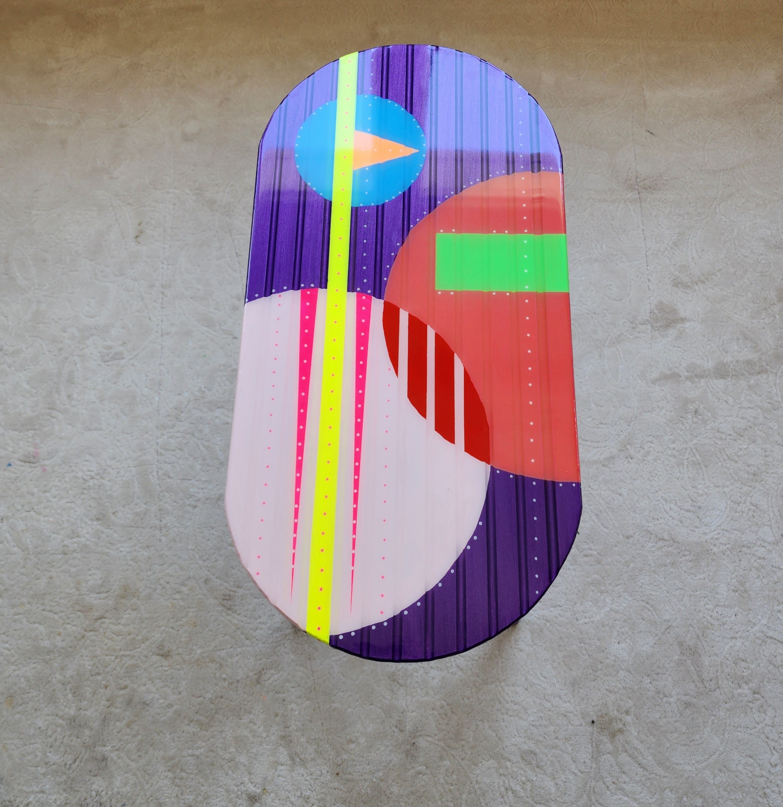 Modern Oval Colorful Abstract Funky Epoxy Resin Side Table, Wooden Minimalist Unique Aesthetic Maximalist Bedside Pink Art Coffee Table