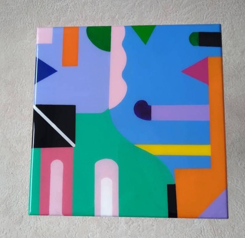 Modern Small Abstract Resin Side Tables, Unique Wood Sofa End Epoxy Living Room Bedside Entryway Cool Funky Fun Pink Blue Boho Coffee Table