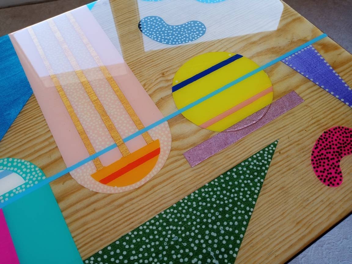 Handmade Colorful Abstract Funky Resin Side End Table, Unique Wooden Entryway Living Room Bedside Bedroom Epoxy Sofa Boho Art Coffee Table