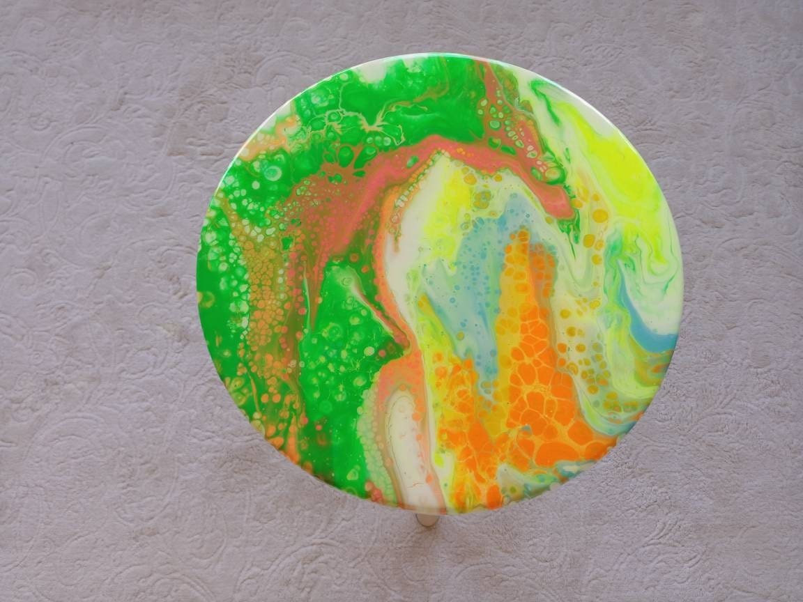 Colorful Resin Sofa Side Coffee Table,Modern Unique Green Bedside Boho Abstract Epoxy Wood Wooden End Cool Living Room Bedroom Center Table