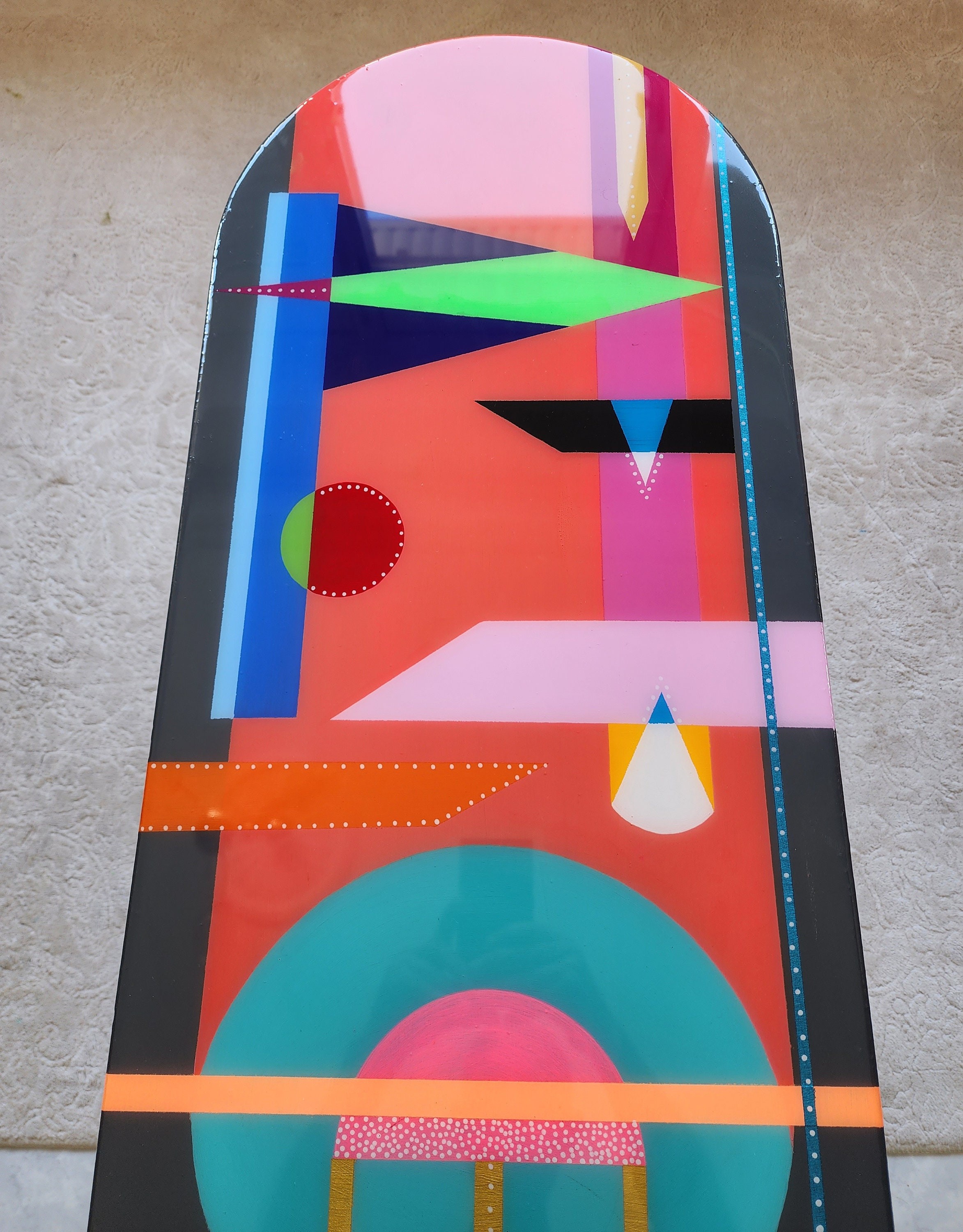 Oval Colorful Funky Abstract Epoxy Resin Side Coffee Table,Pink Black Groovy Vibrant Wooden Rainbow Retro Cool Luxury Center Art End Table