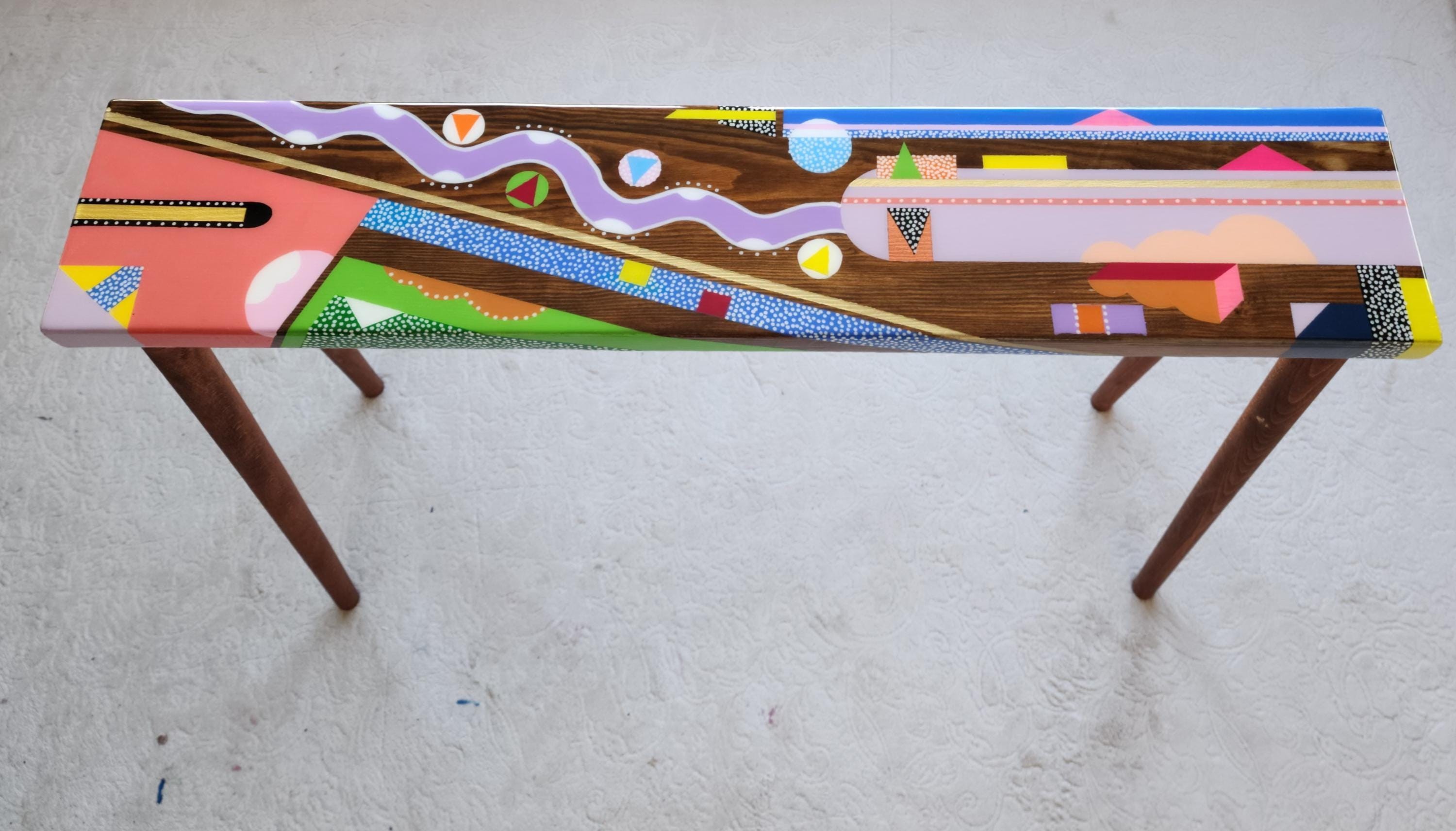 Unusual Handmade Colorful Resin Console Table,Narrow Abstract Epoxy Side Coffee Table, Funky Modern Cool Eclectic Retro Pop Art Coffee Table