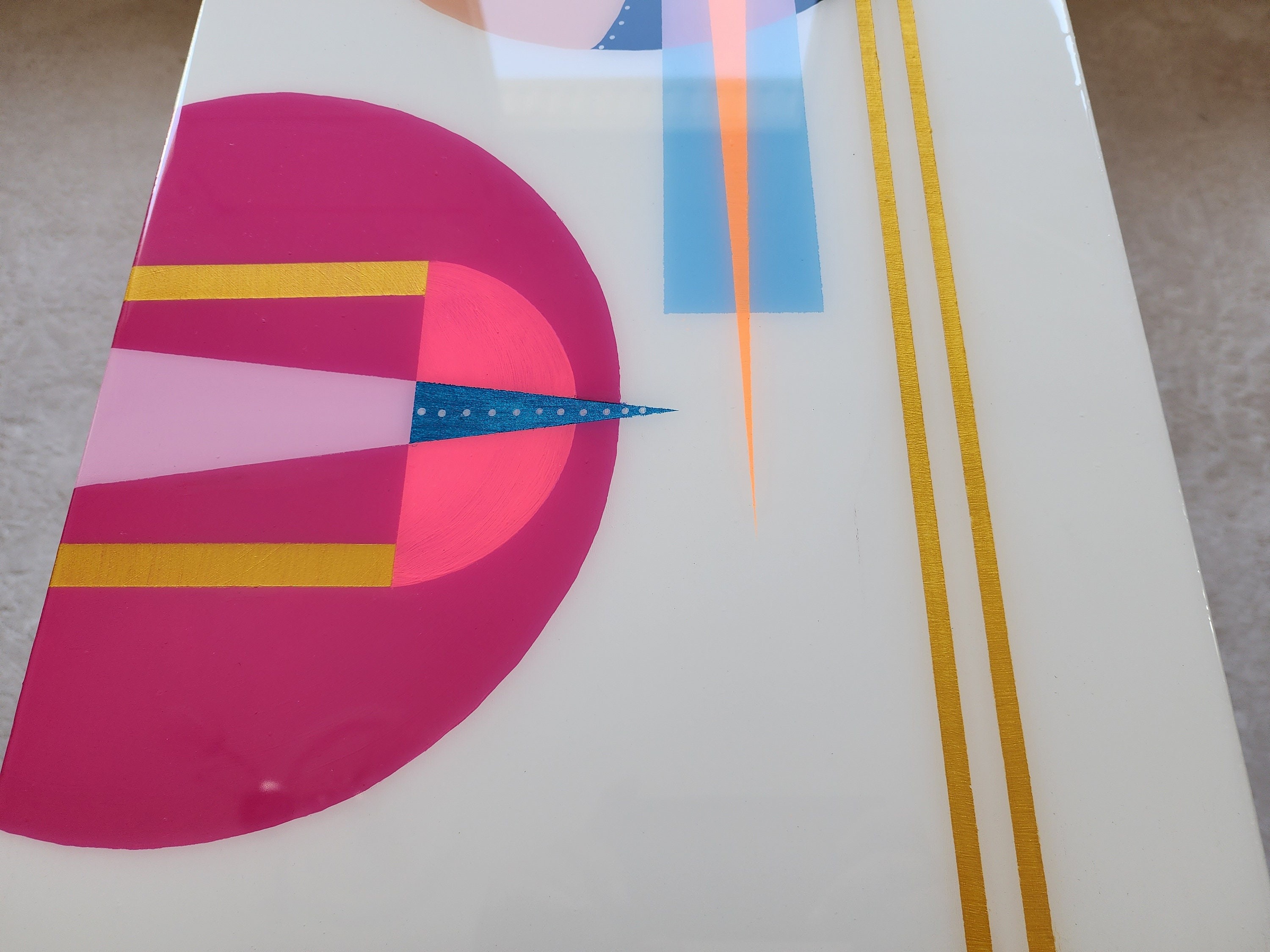 Unusual Colorful Abstract Funky Epoxy Resin White Table, Modern Handmade Cool Eclectic Retro Boho Pop Art Black Side End Center Coffee Table
