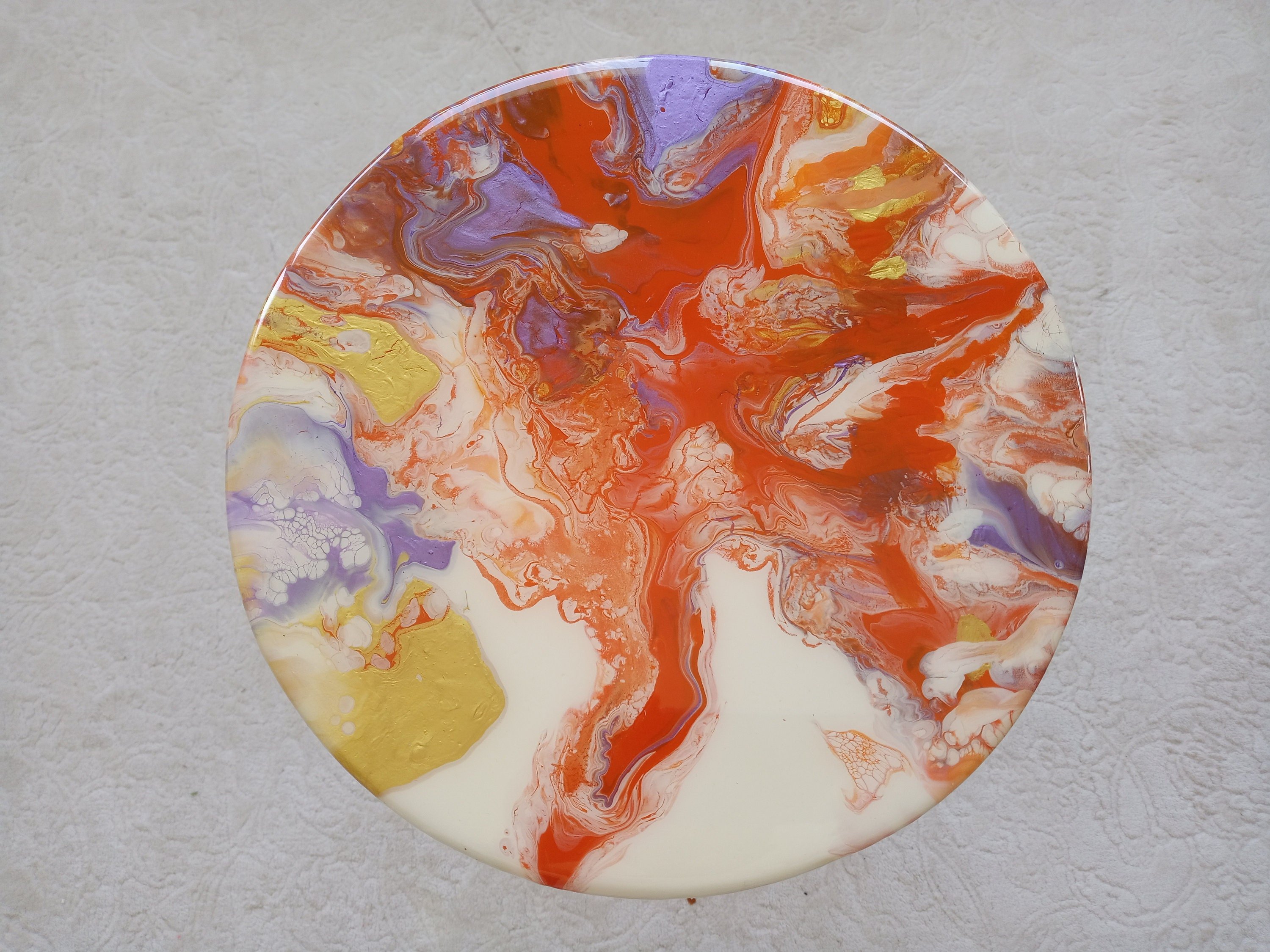 Colorful Abstract Vibrant Wooden Resin Side Coffee Table, Unique Acrylic  Painted Orange Eclectic Cute Epoxy End Boho Cool Small Art Table