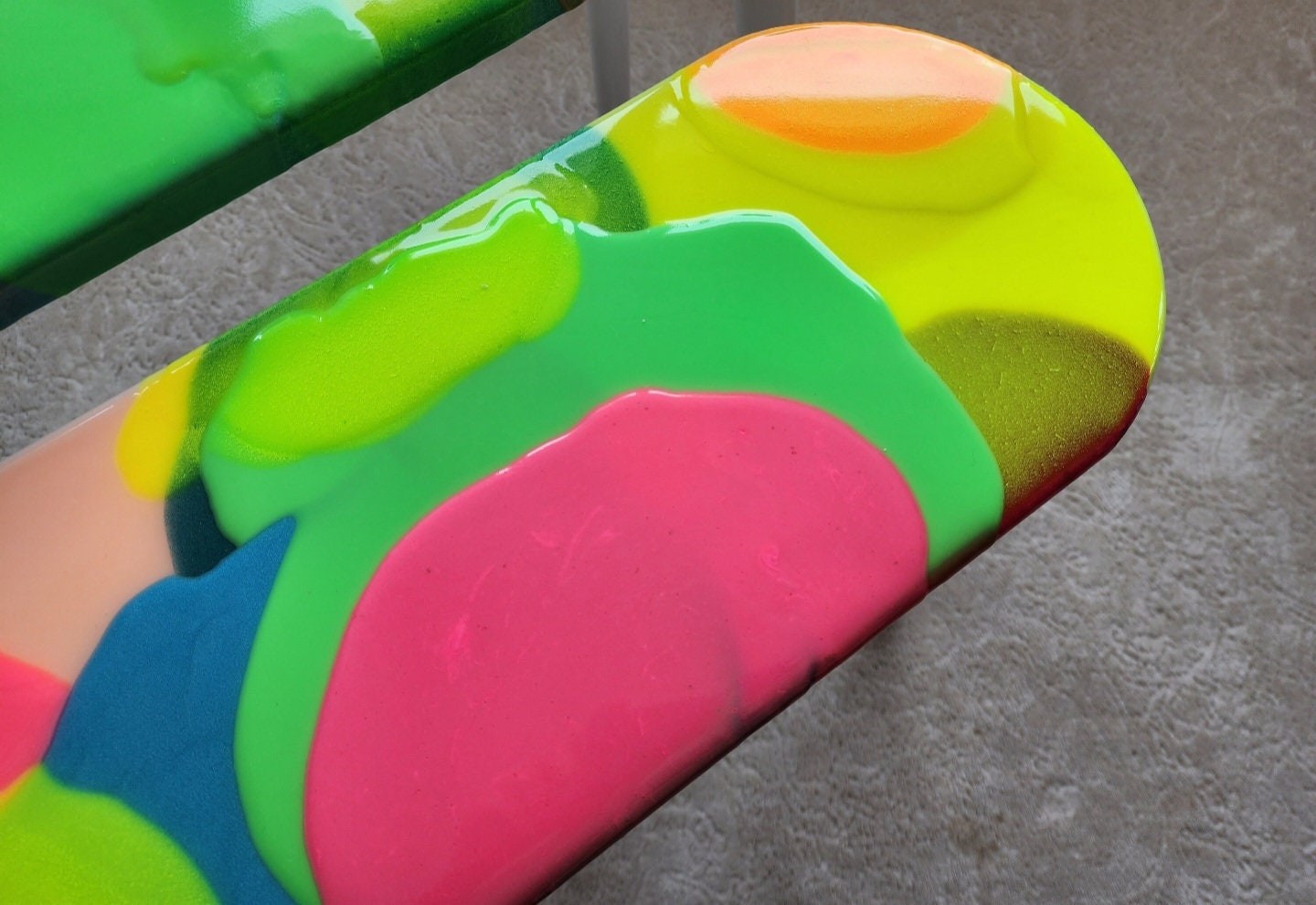 Oval Pink Funky Neon Painted 3D Abstract Resin Coffee Tables, Maximalist Eclectic  Cool Colorful Epoxy Nesting Cute Unusual Side Art Tables