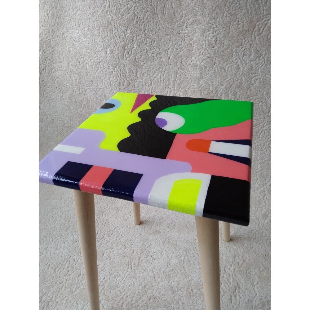 Handmade Abstract Black Green Resin Coffee Table,Modern Unique Wood Epoxy Sofa End Colorful Bedside Living Room Bedroom Entryway Art Table